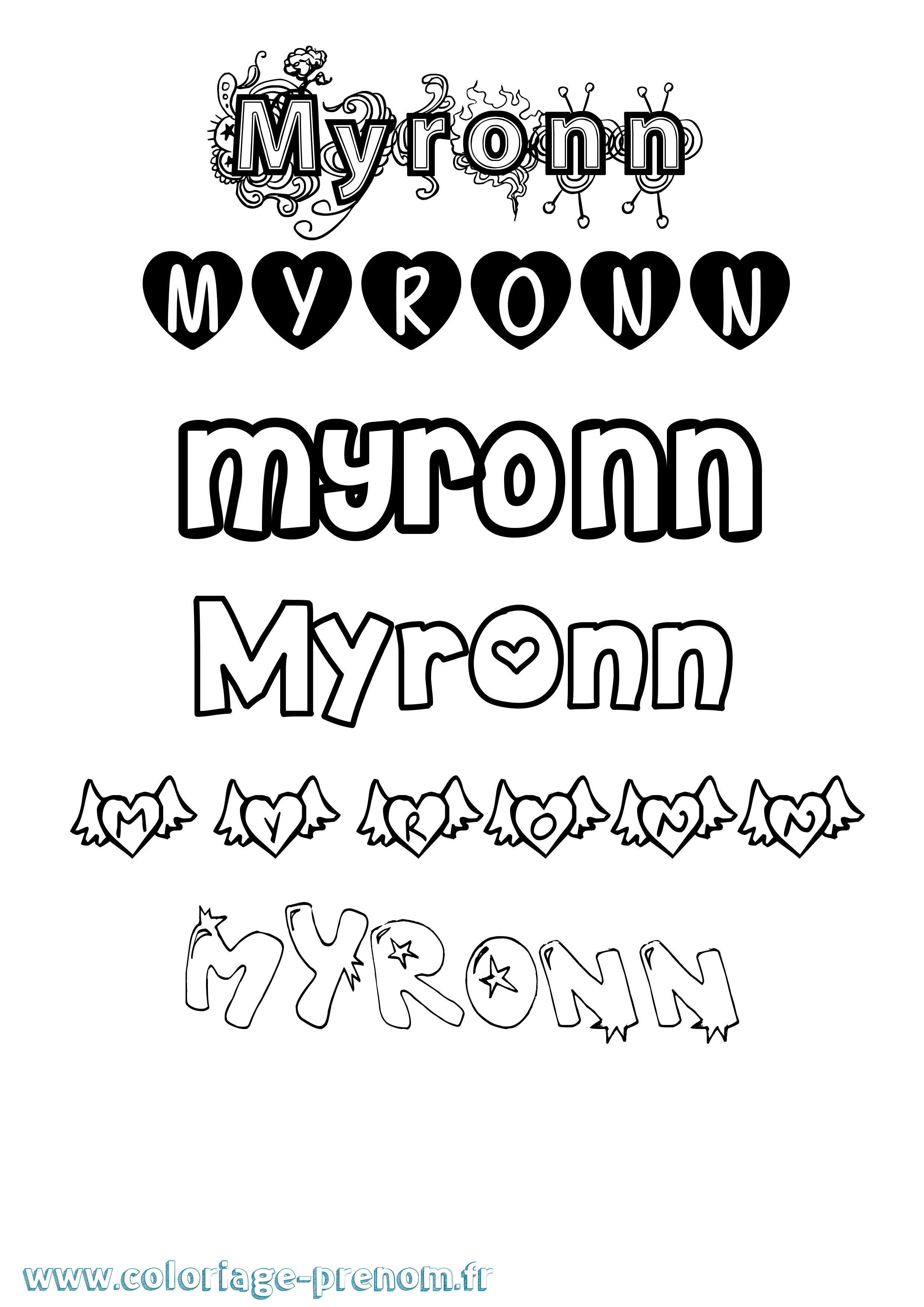 Coloriage Myronn Girly Coloriage prénom Myronn Girly