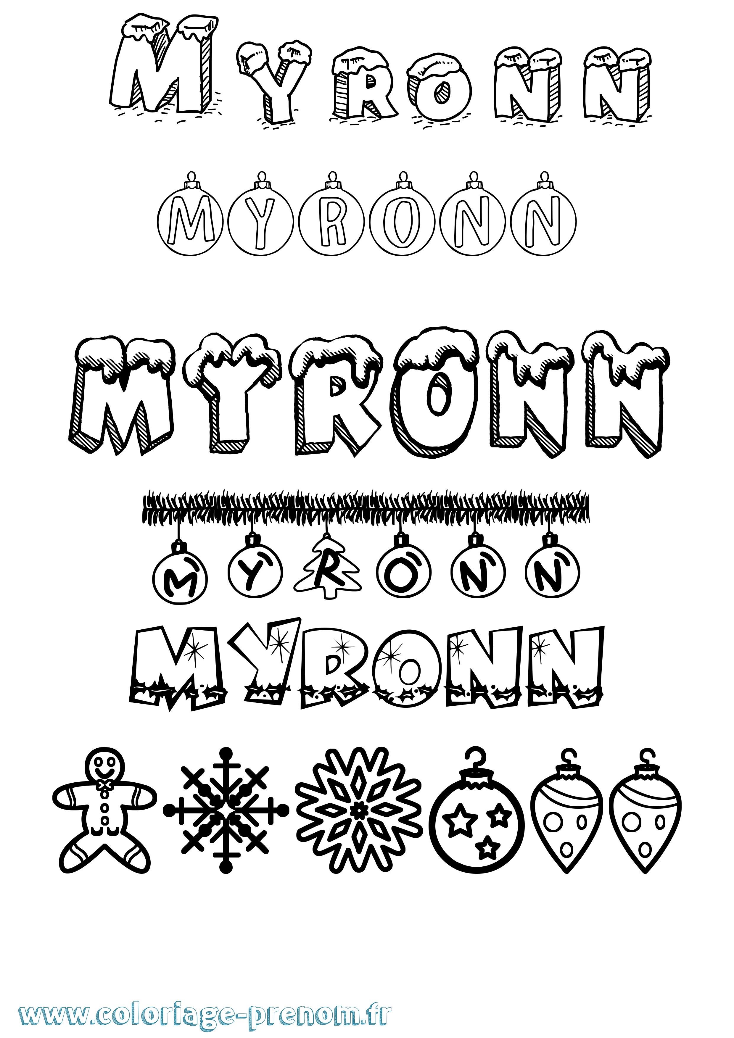 Coloriage Myronn Noël Coloriage prénom Myronn Noël