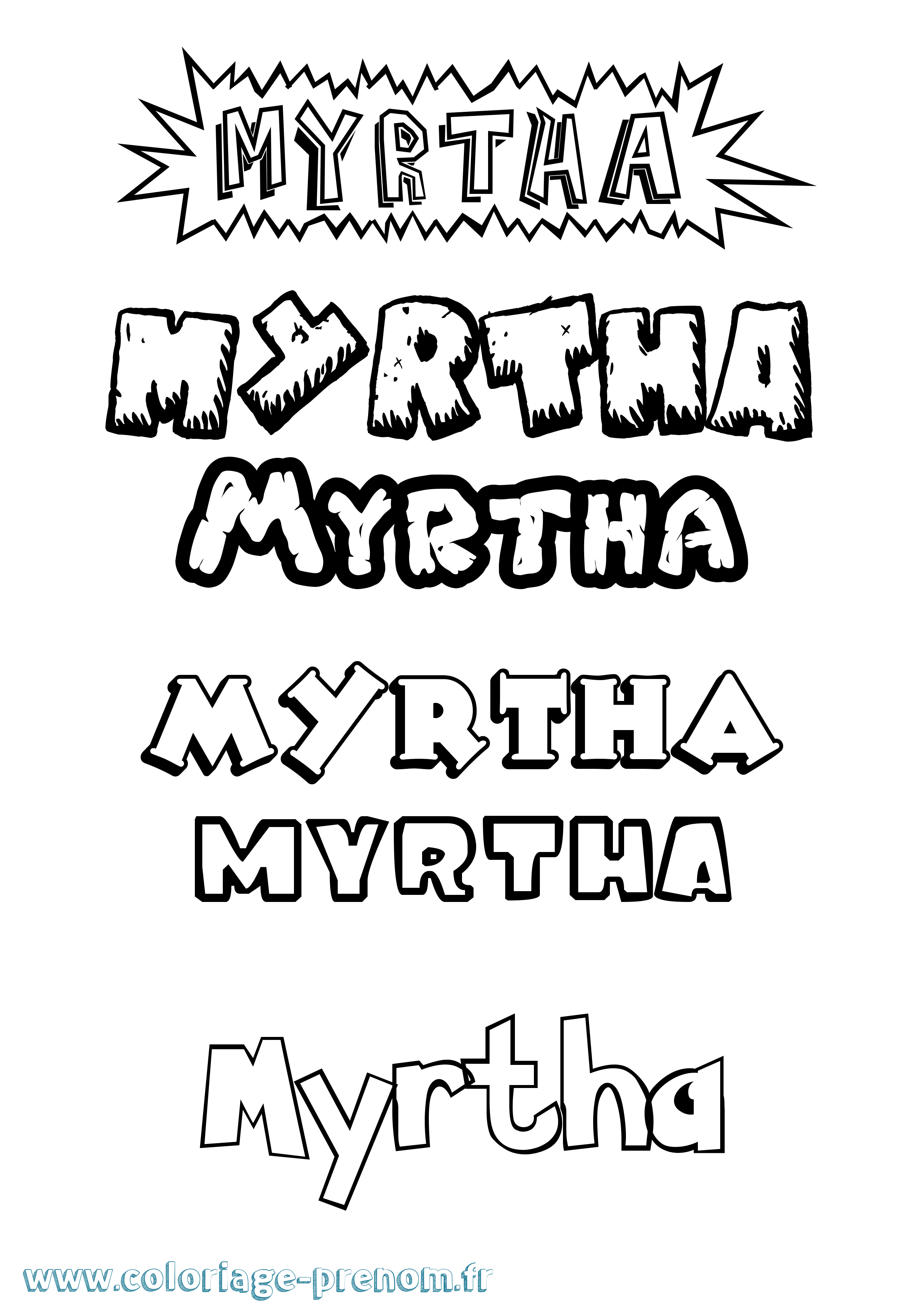 Coloriage Myrtha Dessin Animé Coloriage prénom Myrtha Dessin Animé