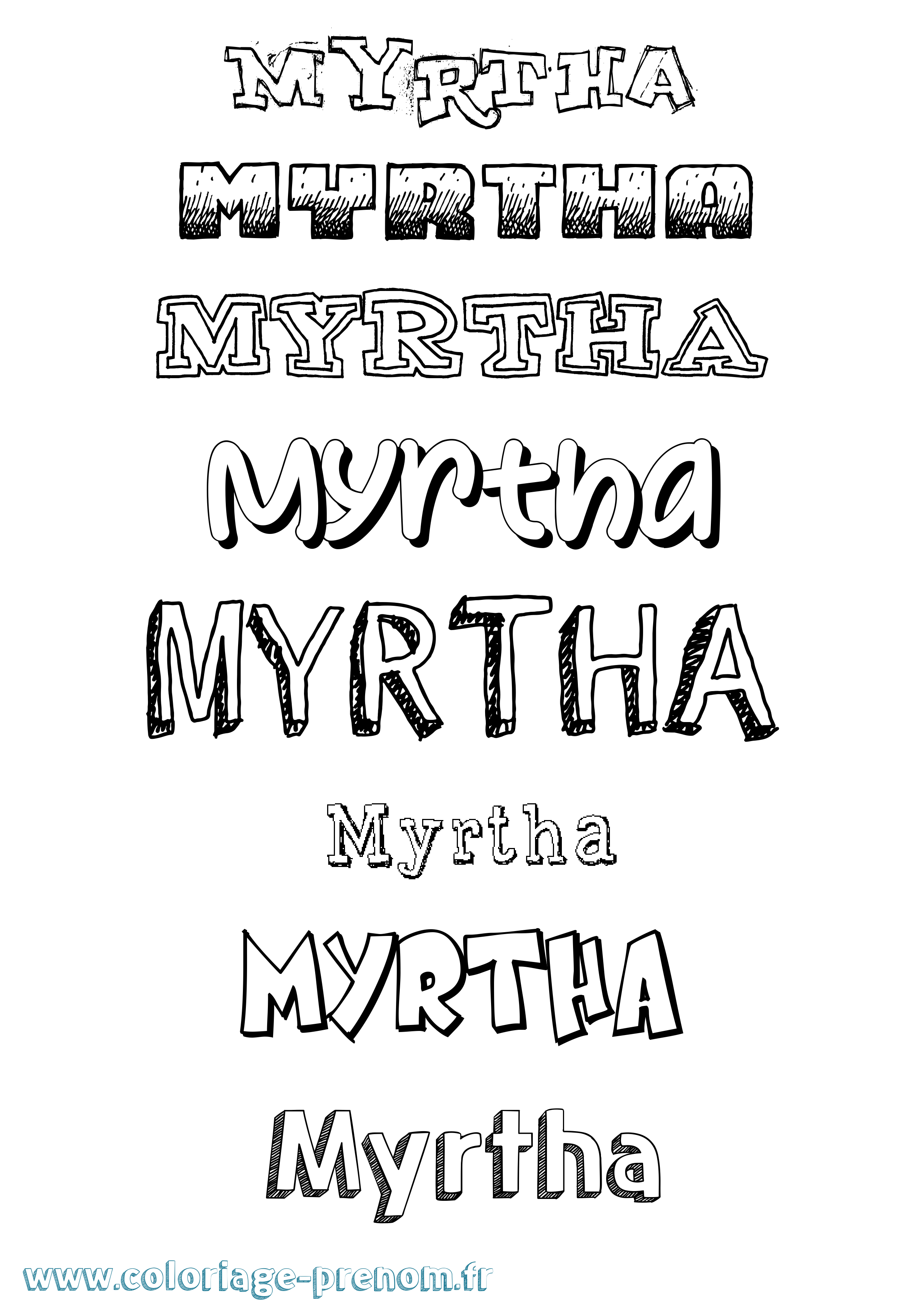 Coloriage Myrtha Dessiné Coloriage prénom Myrtha Dessiné
