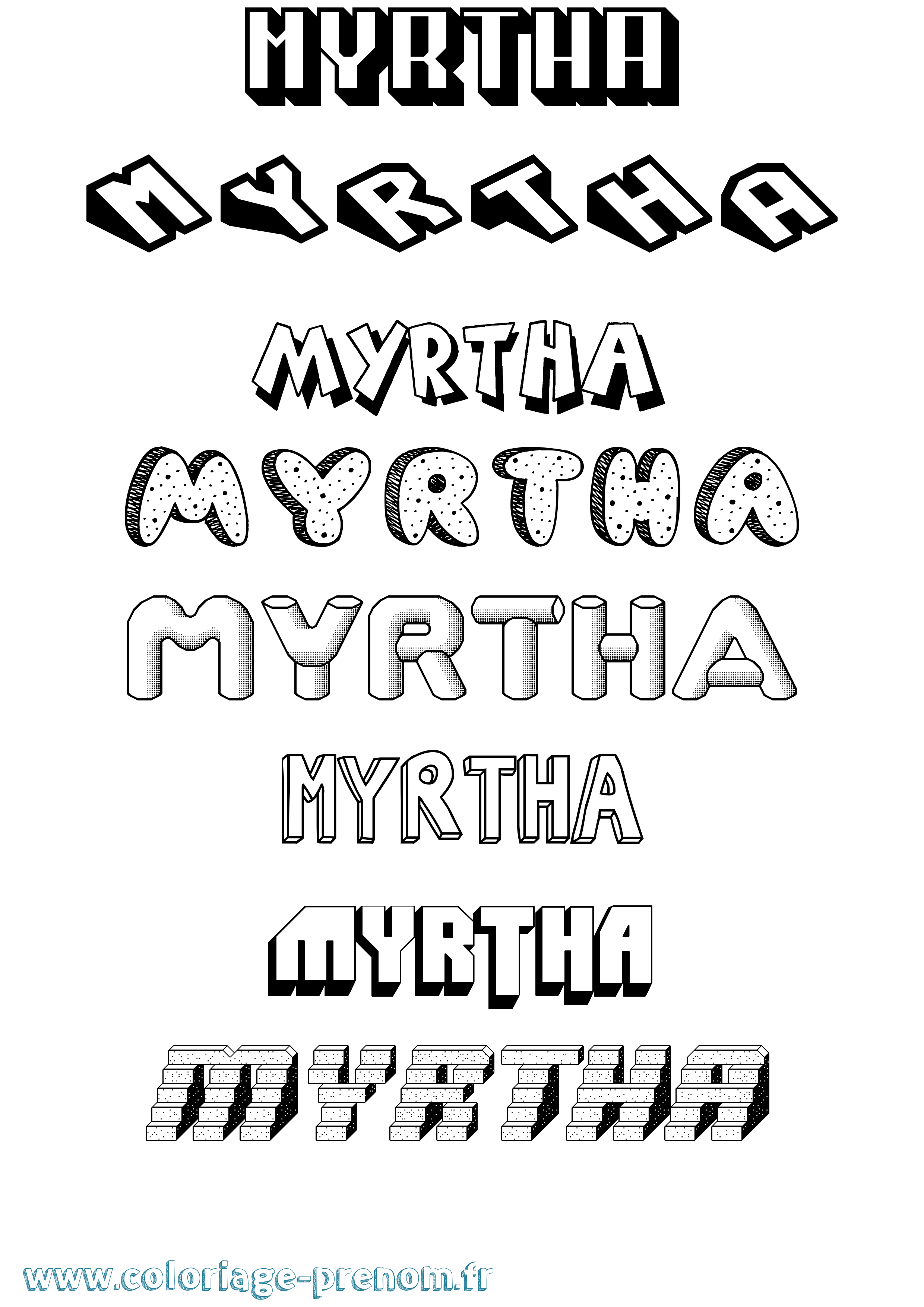 Coloriage Myrtha Effet 3D Coloriage prénom Myrtha Effet 3D