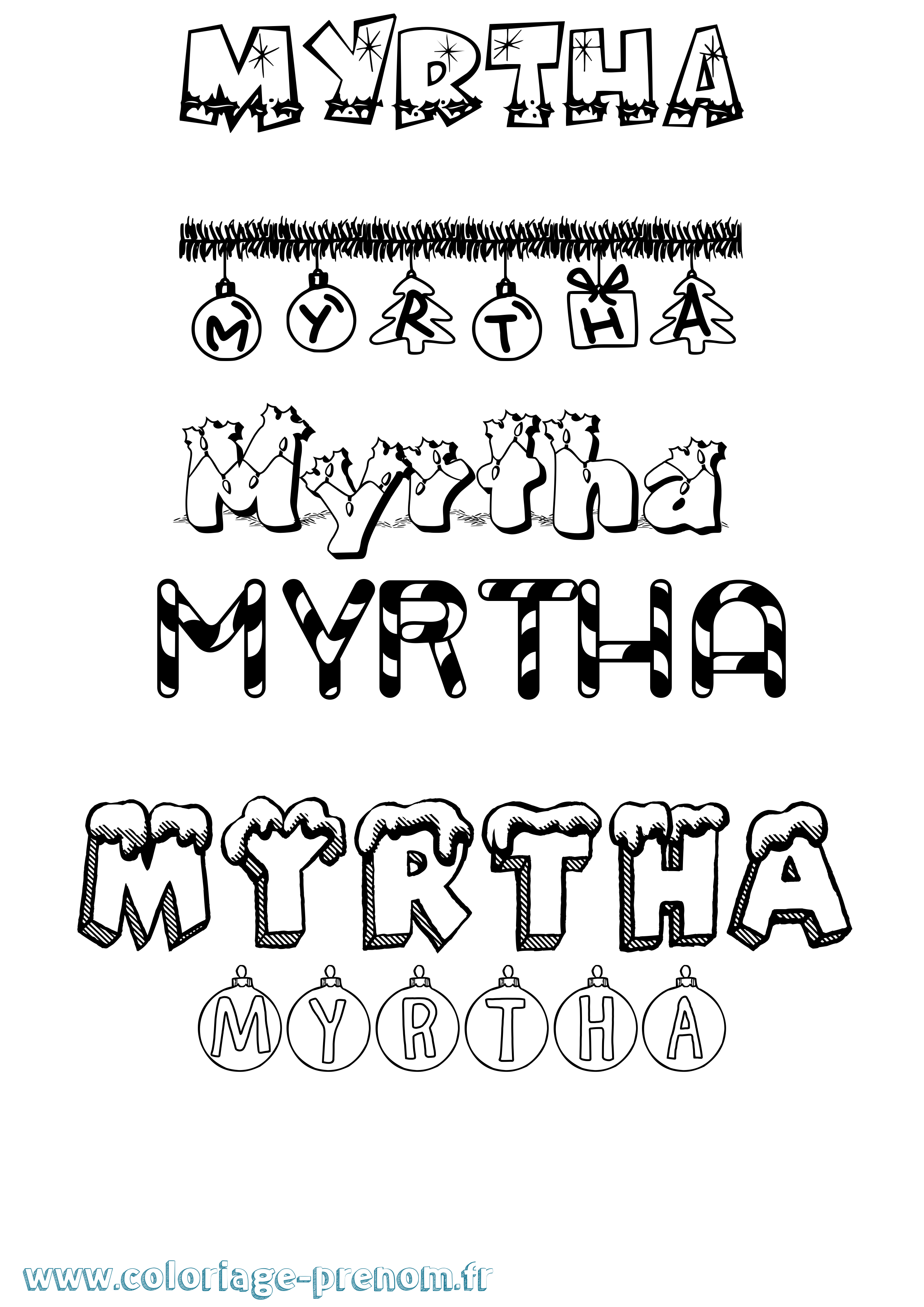 Coloriage Myrtha Noël Coloriage prénom Myrtha Noël