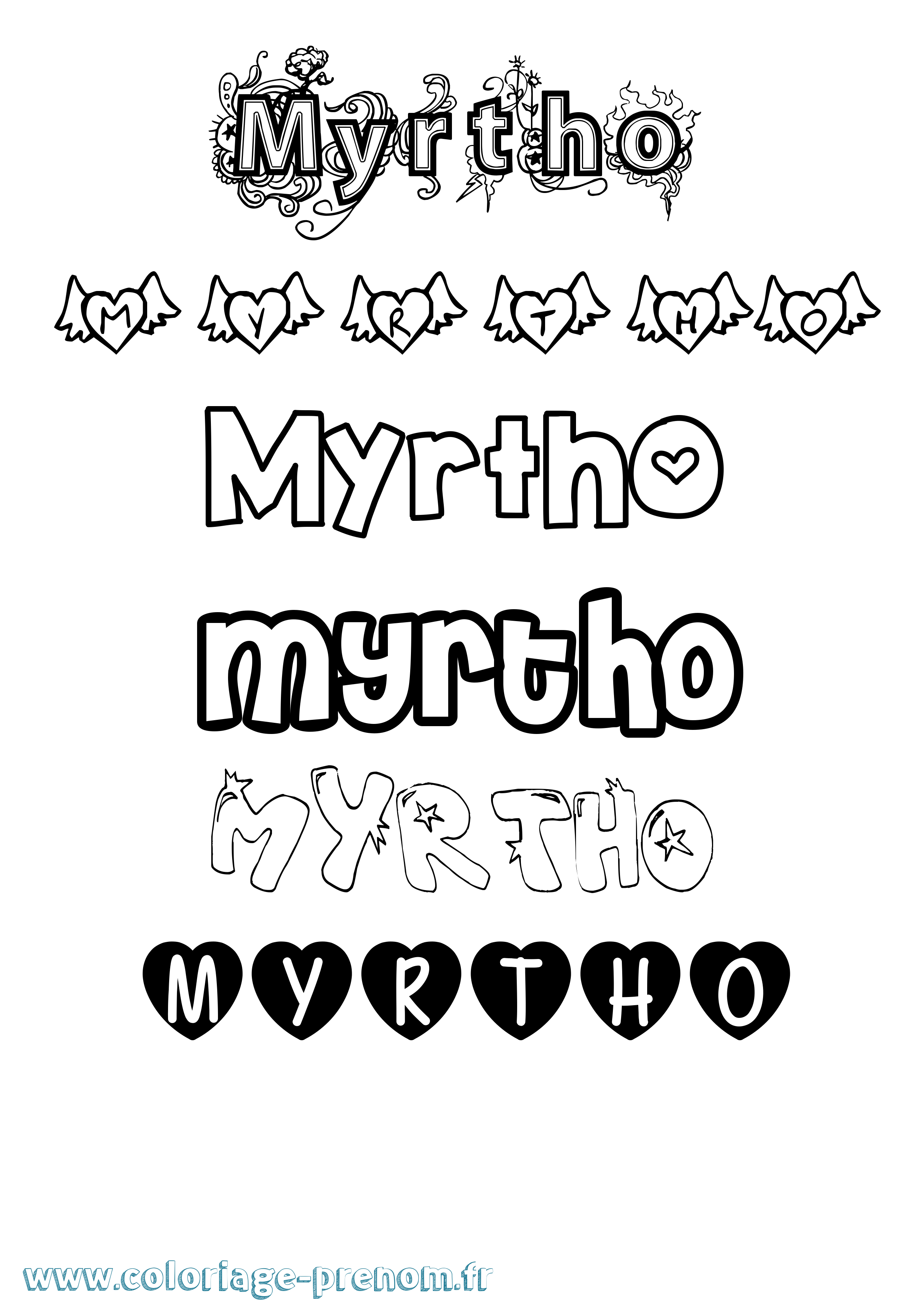 Coloriage Myrtho Girly Coloriage prénom Myrtho Girly