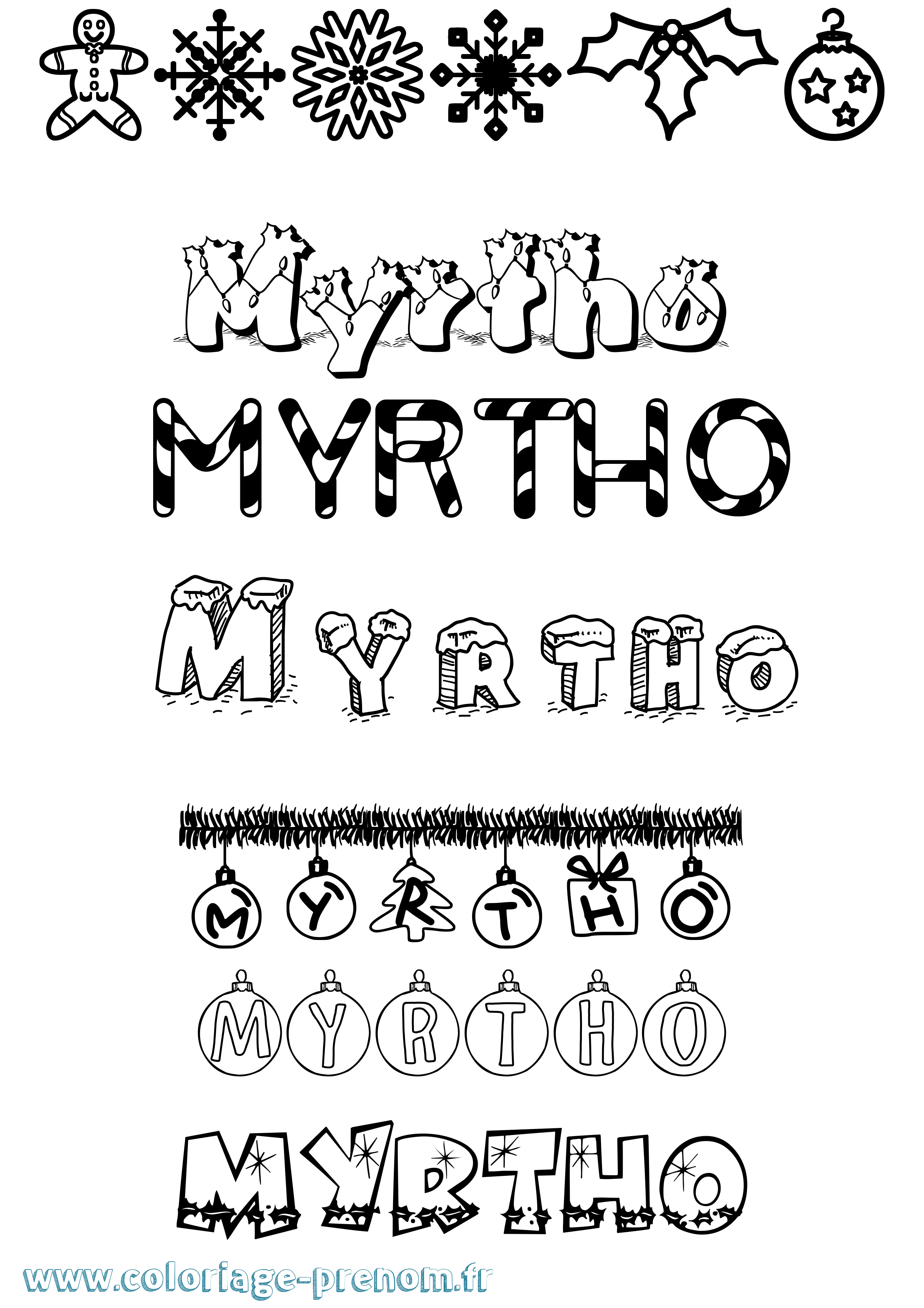 Coloriage Myrtho Noël Coloriage prénom Myrtho Noël