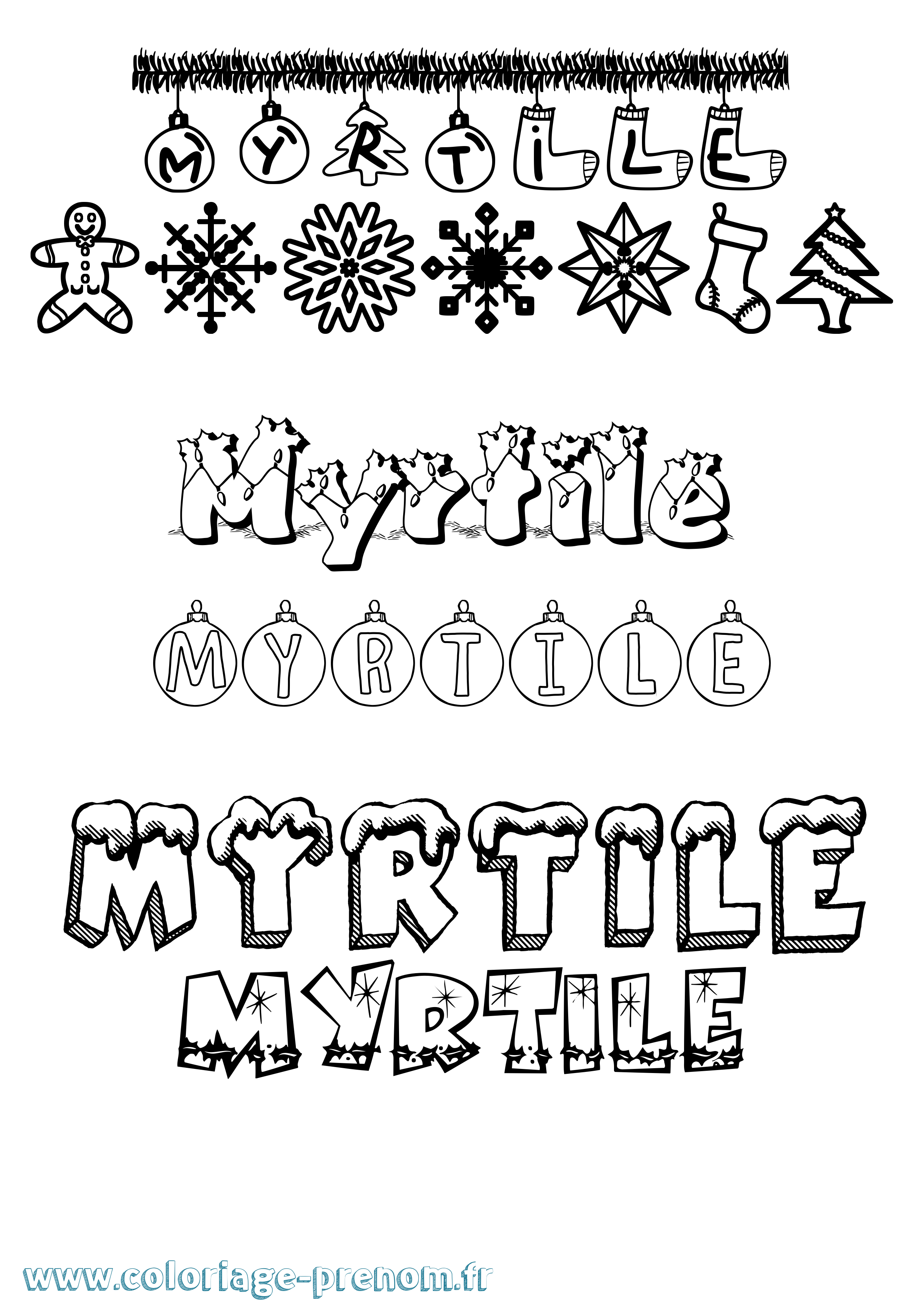 Coloriage Myrtile Noël Coloriage prénom Myrtile Noël