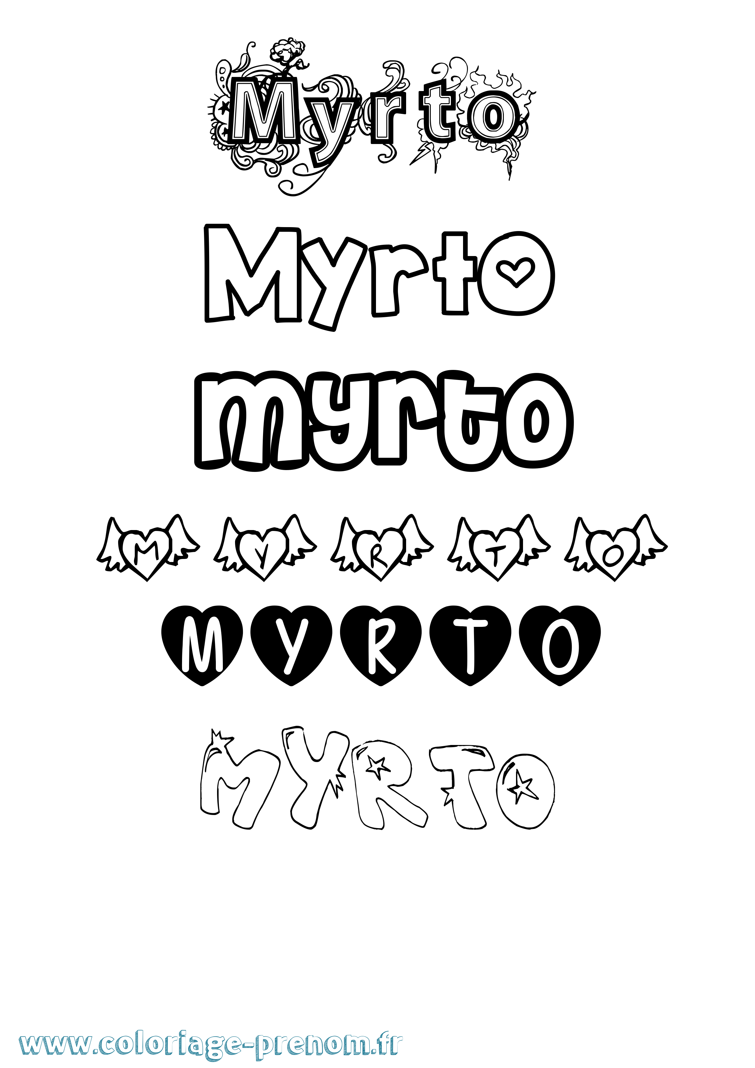 Coloriage Myrto Girly Coloriage prénom Myrto Girly
