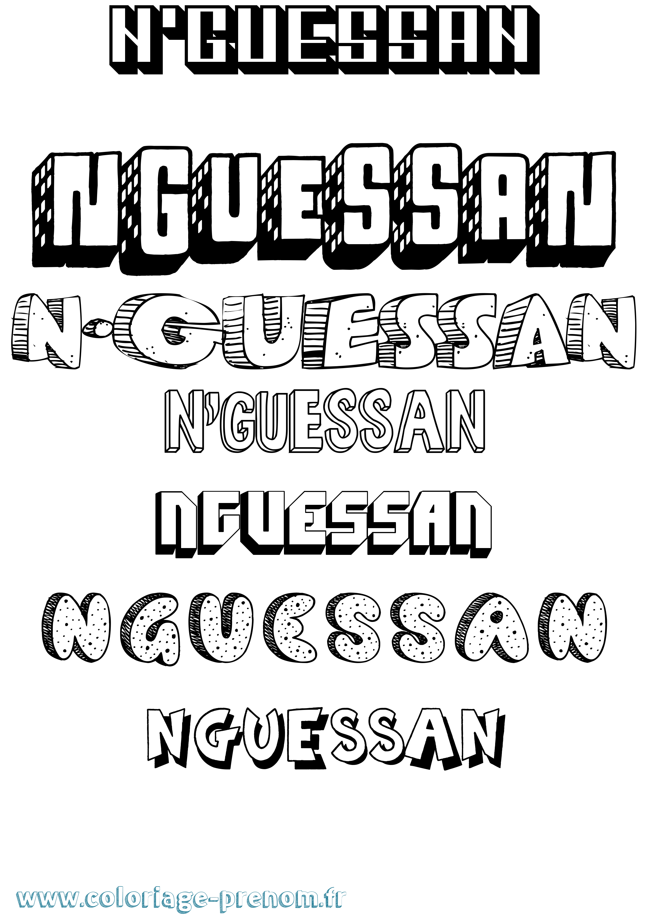 Coloriage N'Guessan Effet 3D Coloriage prénom N'Guessan Effet 3D