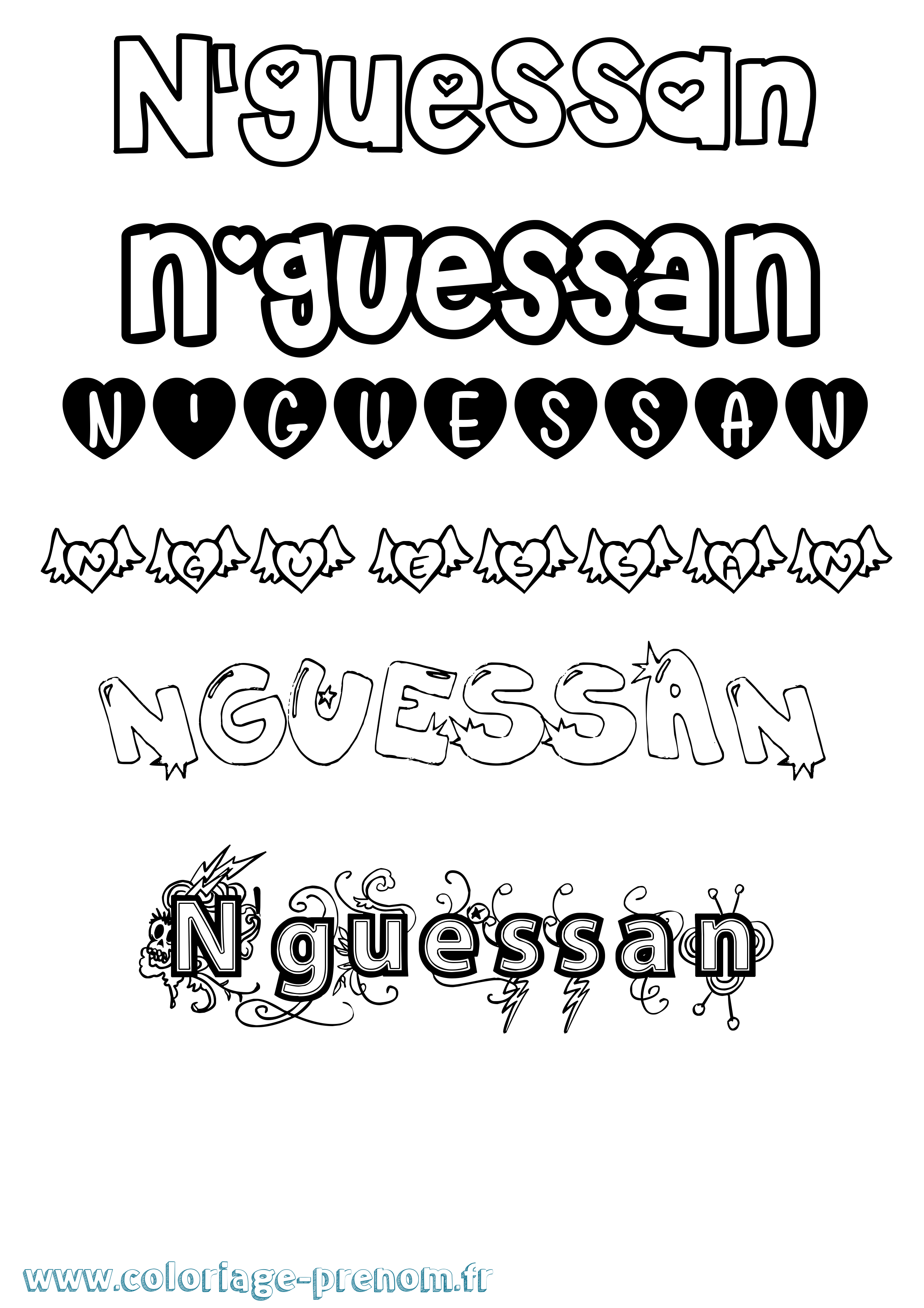 Coloriage N'Guessan Girly Coloriage prénom N'Guessan Girly
