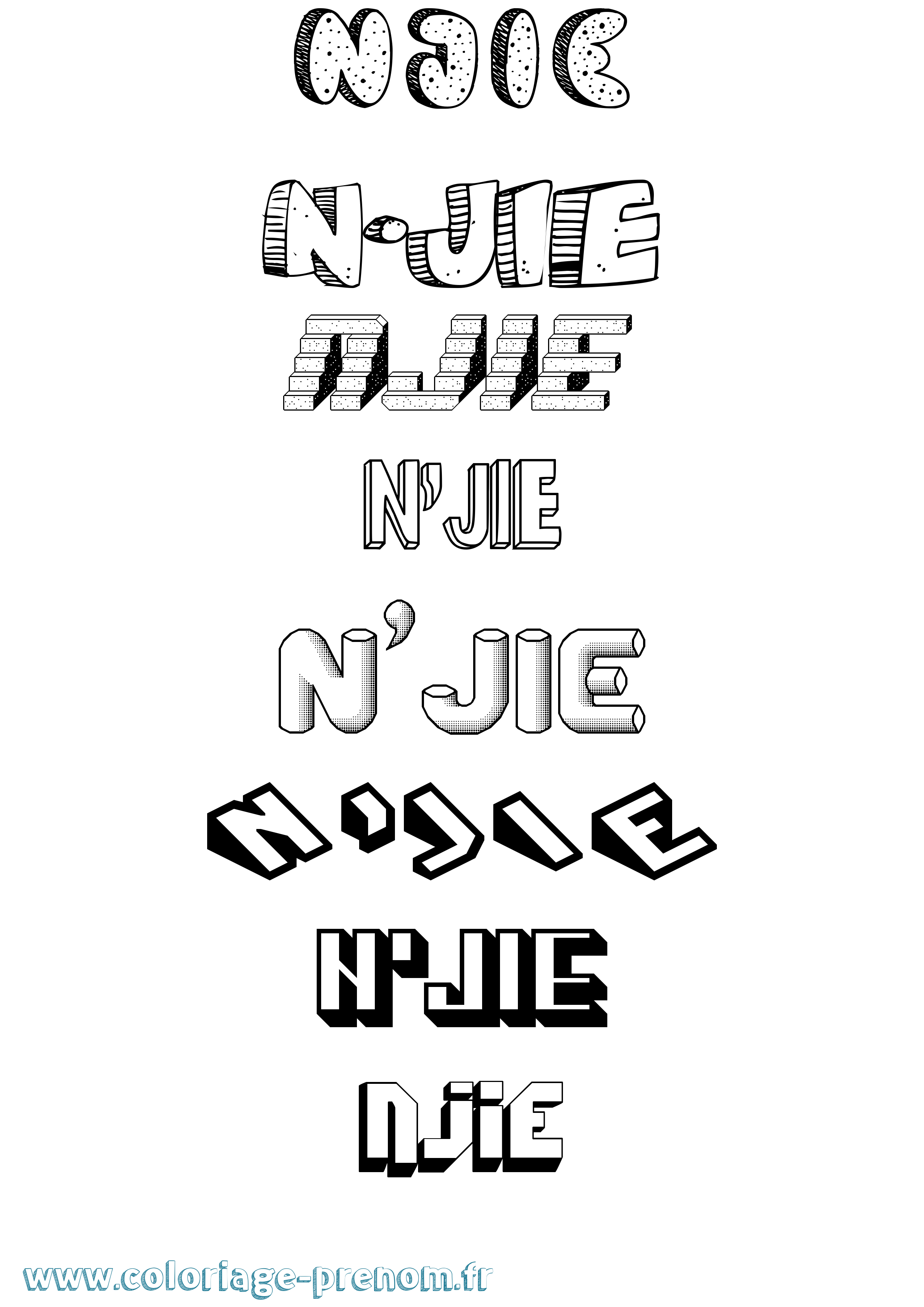 Coloriage N'Jie Effet 3D Coloriage prénom N'Jie Effet 3D