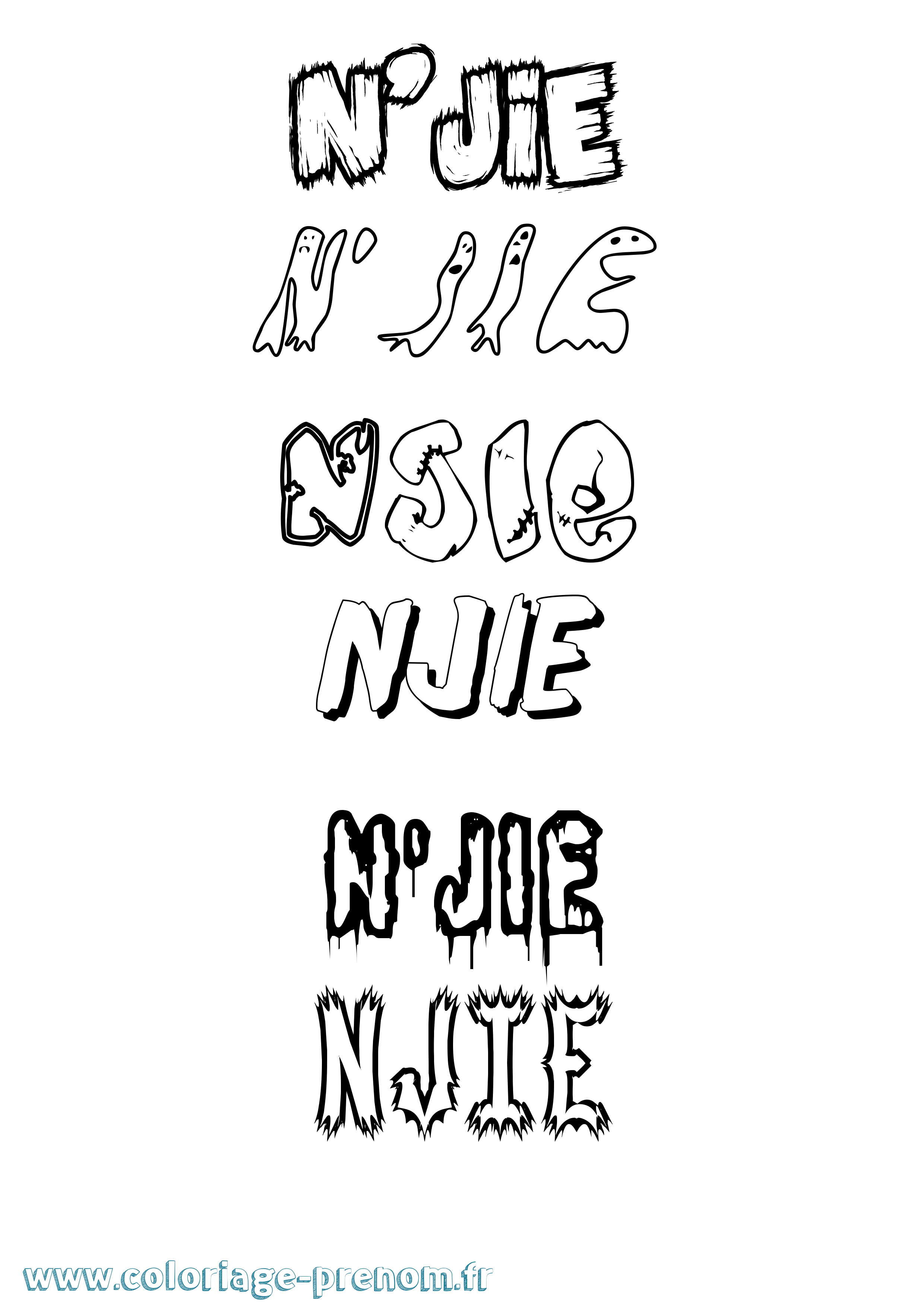 Coloriage N'Jie Frisson Coloriage prénom N'Jie Frisson