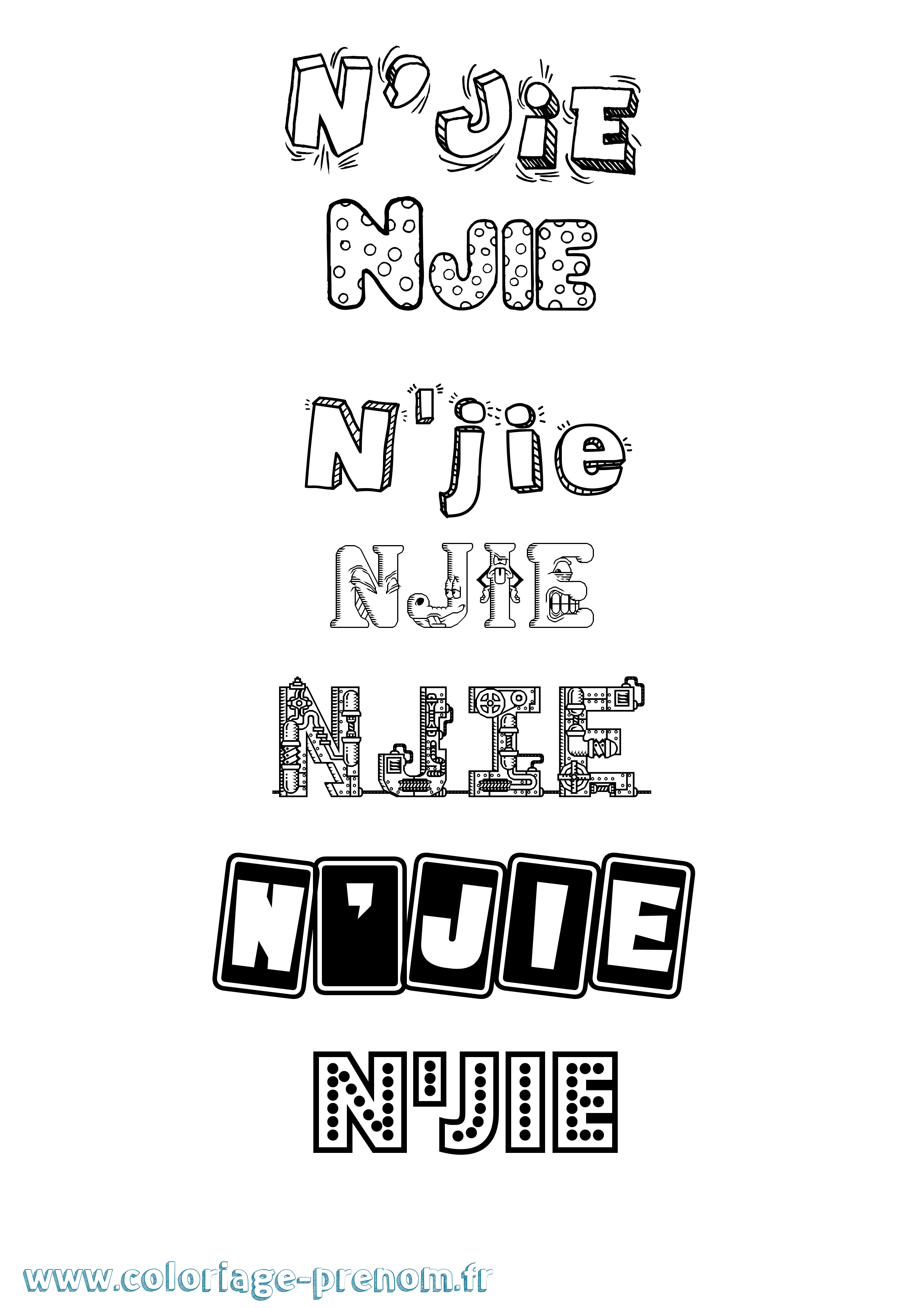 Coloriage N'Jie Fun Coloriage prénom N'Jie Fun