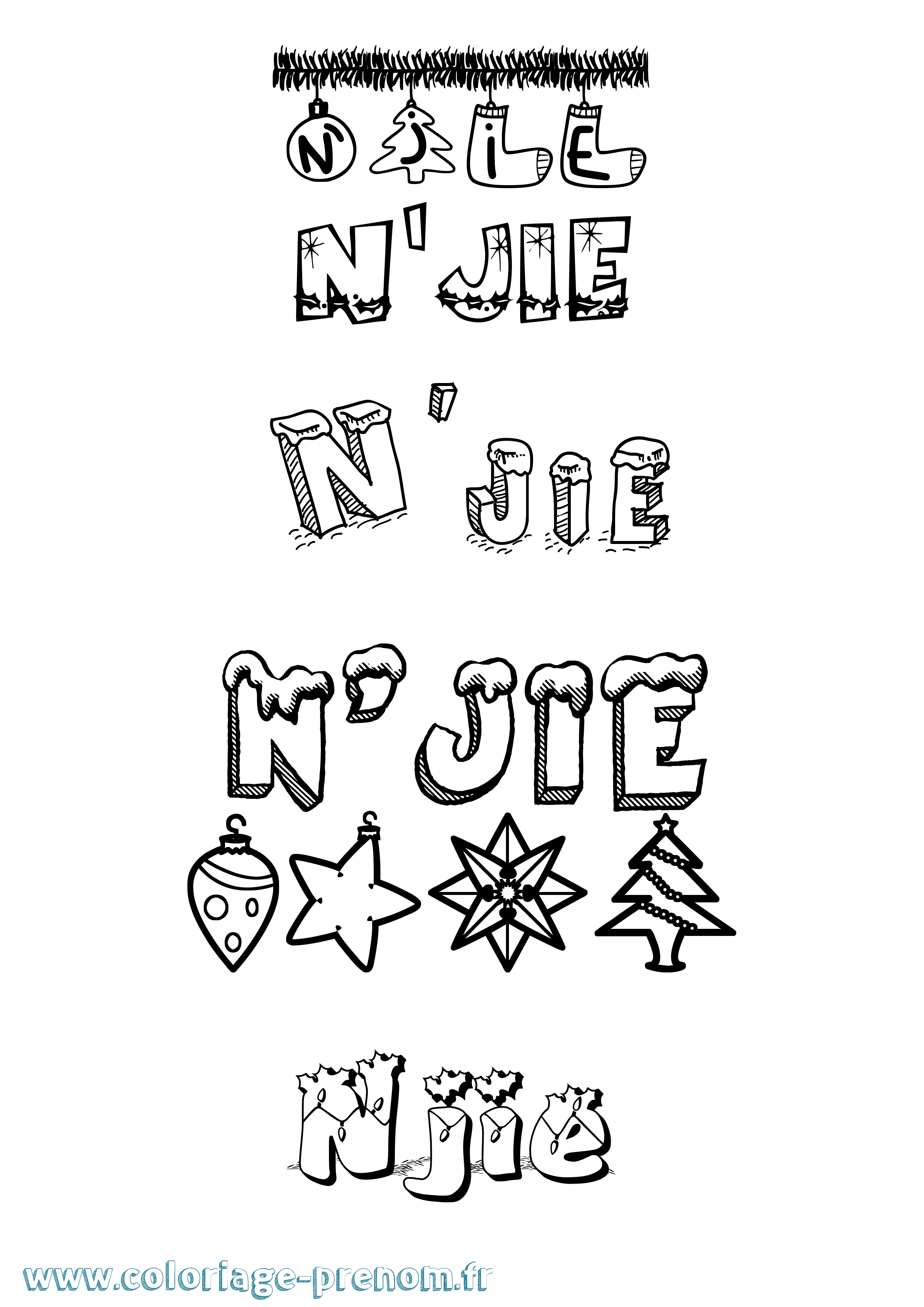 Coloriage N'Jie Noël Coloriage prénom N'Jie Noël