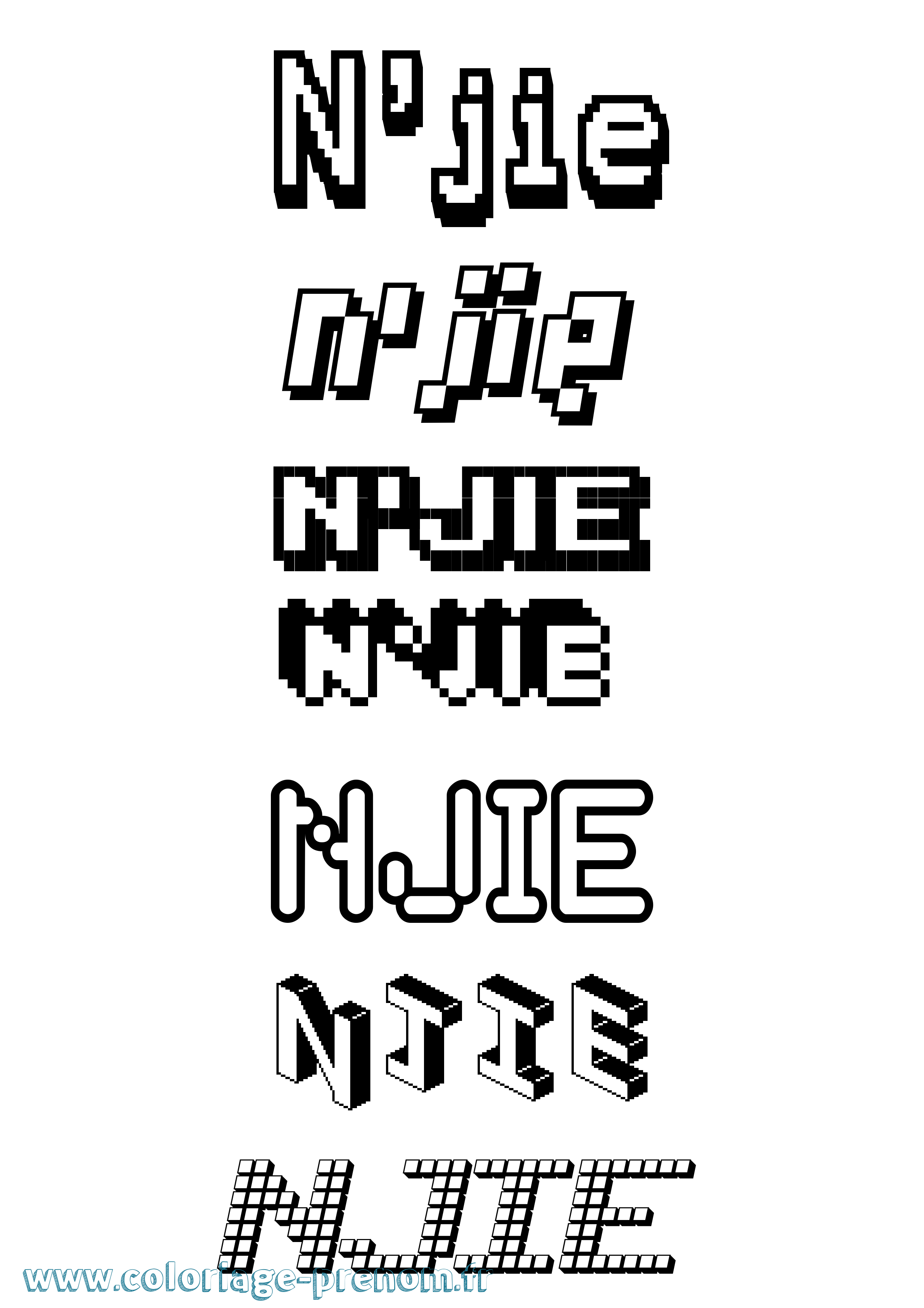 Coloriage N'Jie Pixel Coloriage prénom N'Jie Pixel