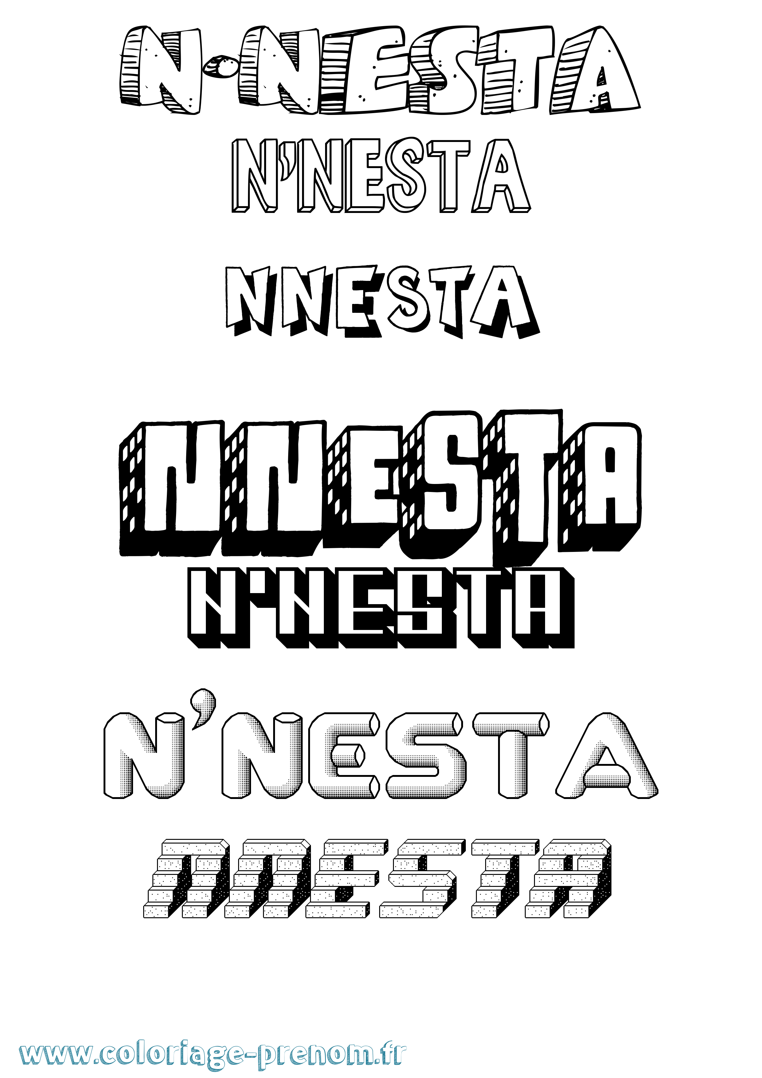 Coloriage N'Nesta Effet 3D Coloriage prénom N'Nesta Effet 3D