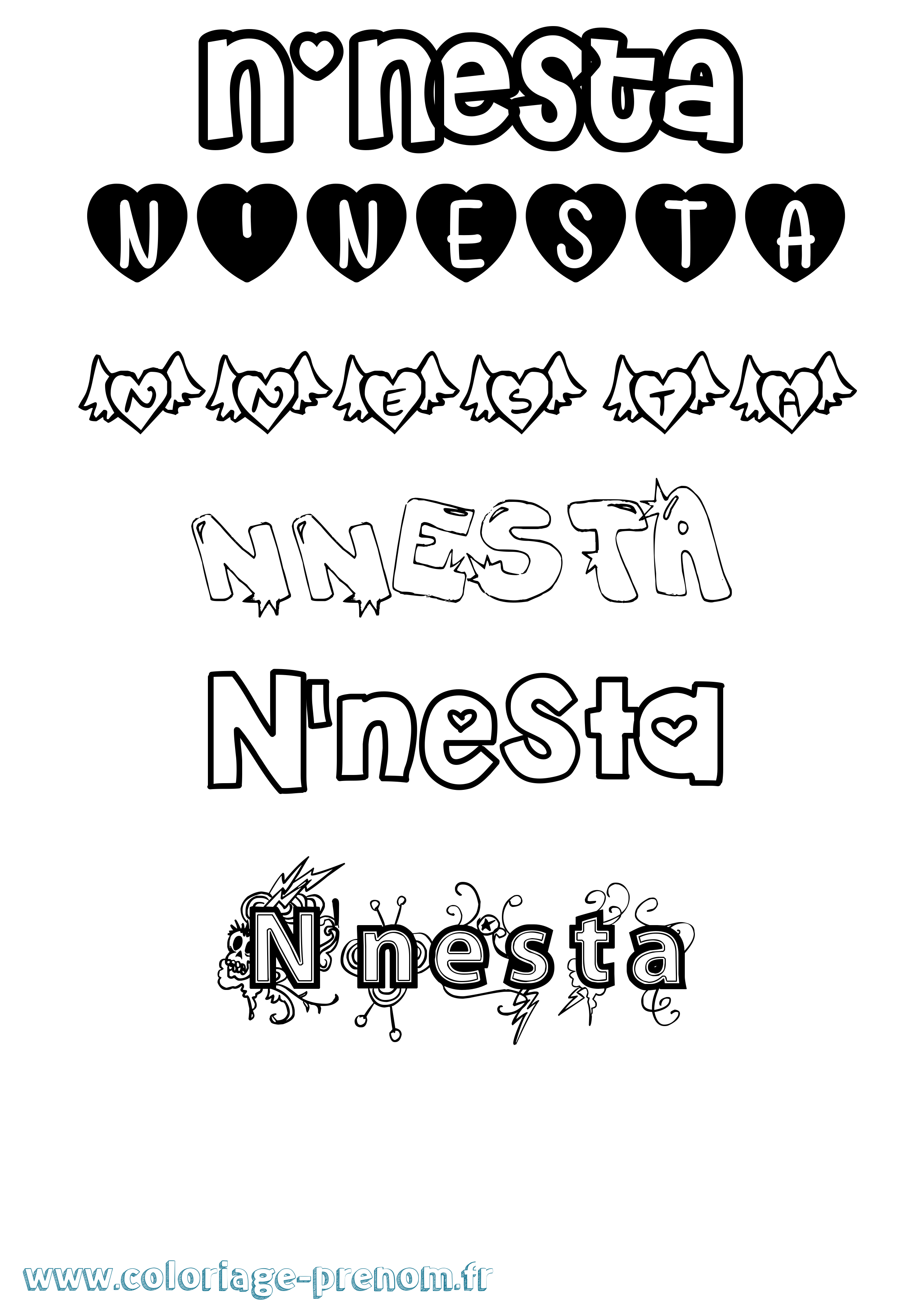 Coloriage N'Nesta Girly Coloriage prénom N'Nesta Girly