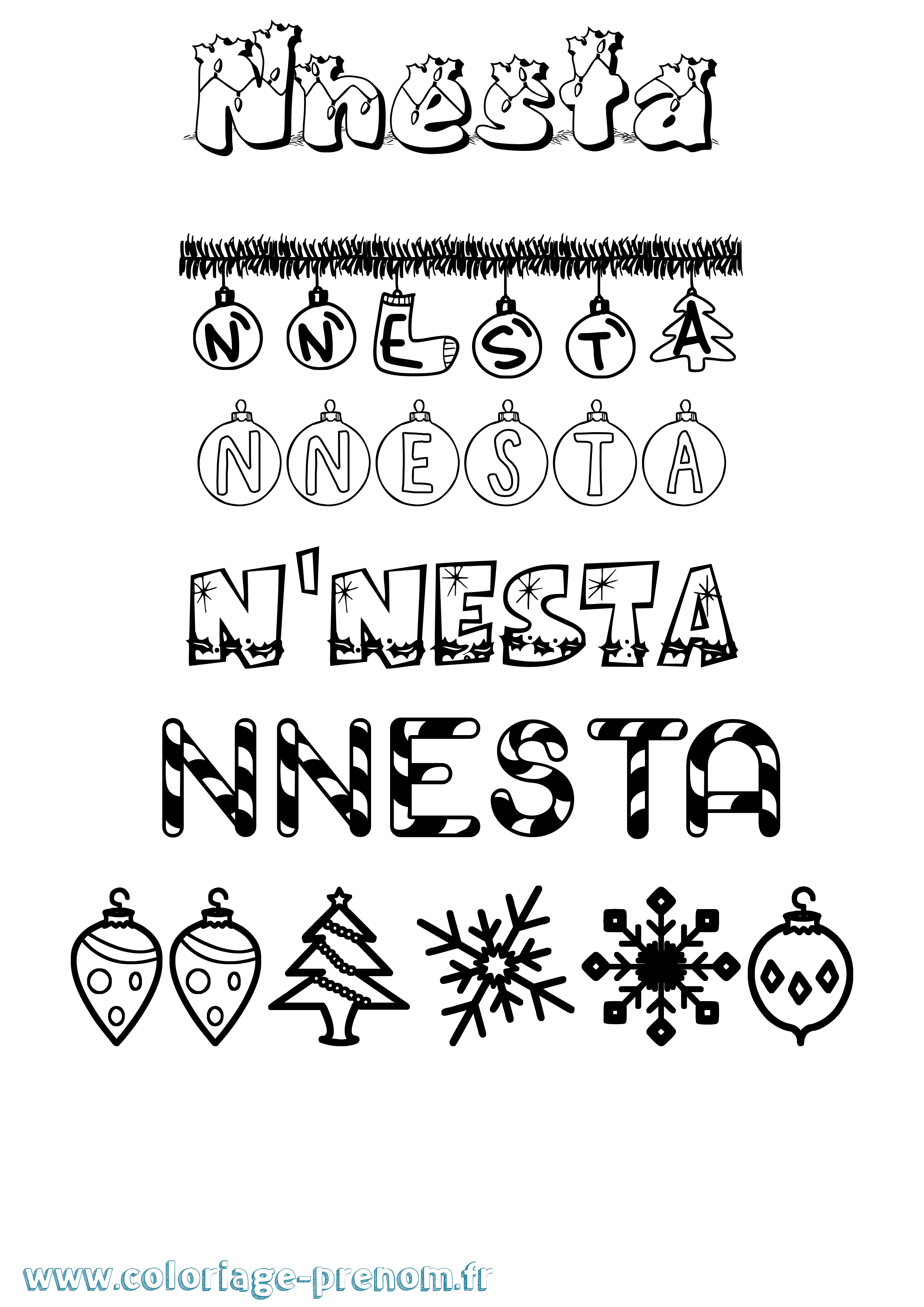 Coloriage N'Nesta Noël Coloriage prénom N'Nesta Noël