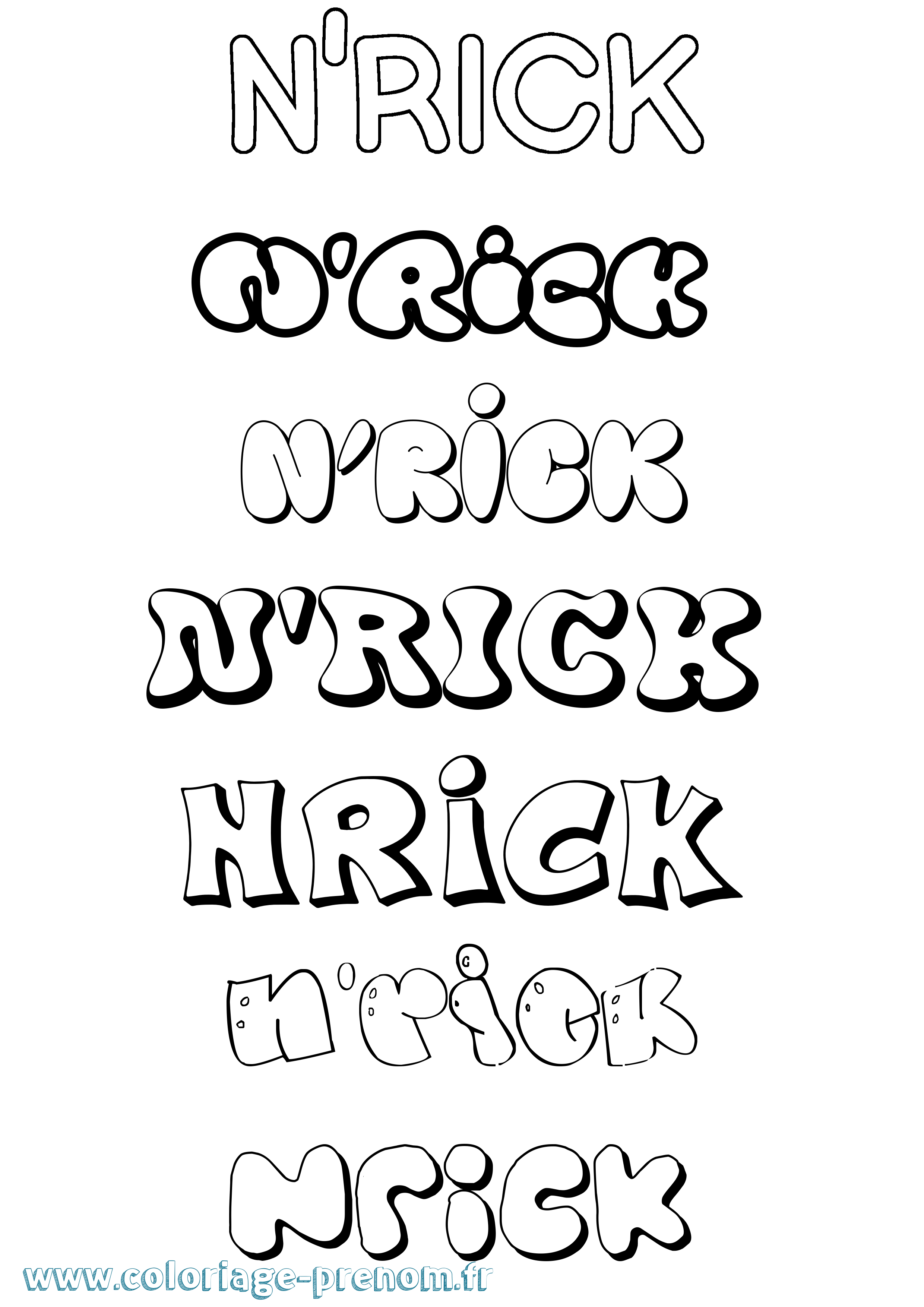 Coloriage N'Rick Bubble Coloriage prénom N'Rick Bubble