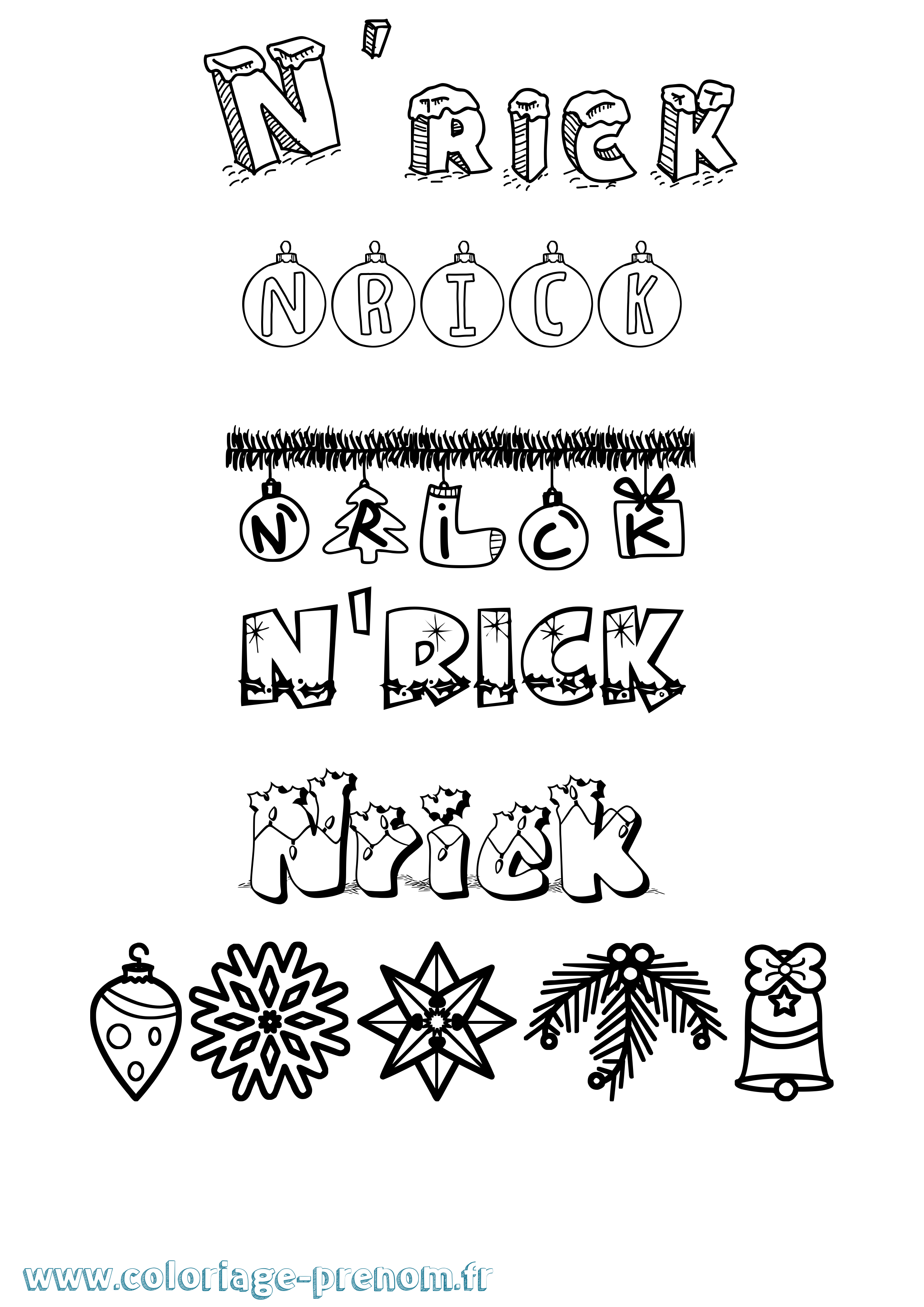 Coloriage N'Rick Noël Coloriage prénom N'Rick Noël