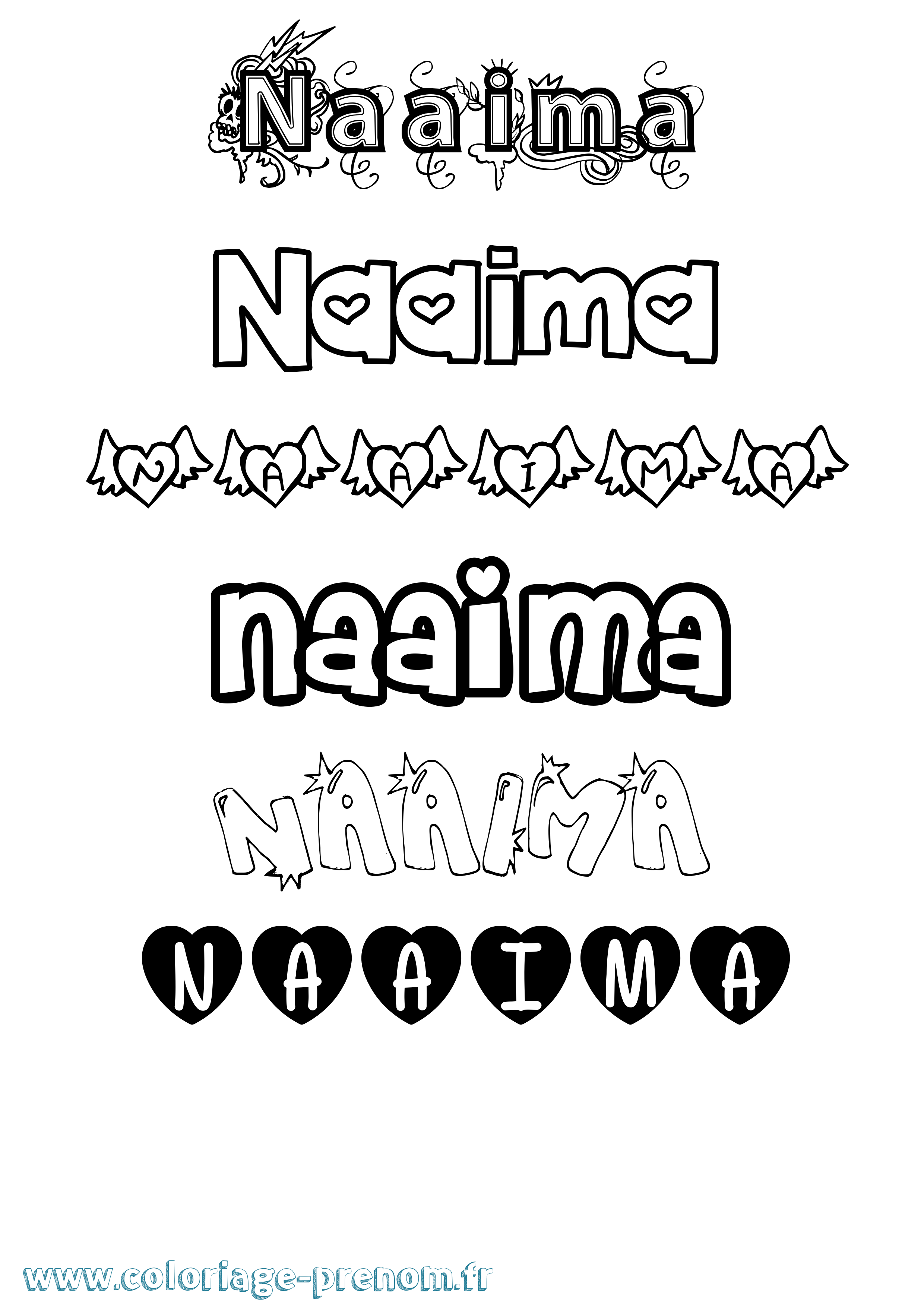 Coloriage Naaima Girly Coloriage prénom Naaima Girly