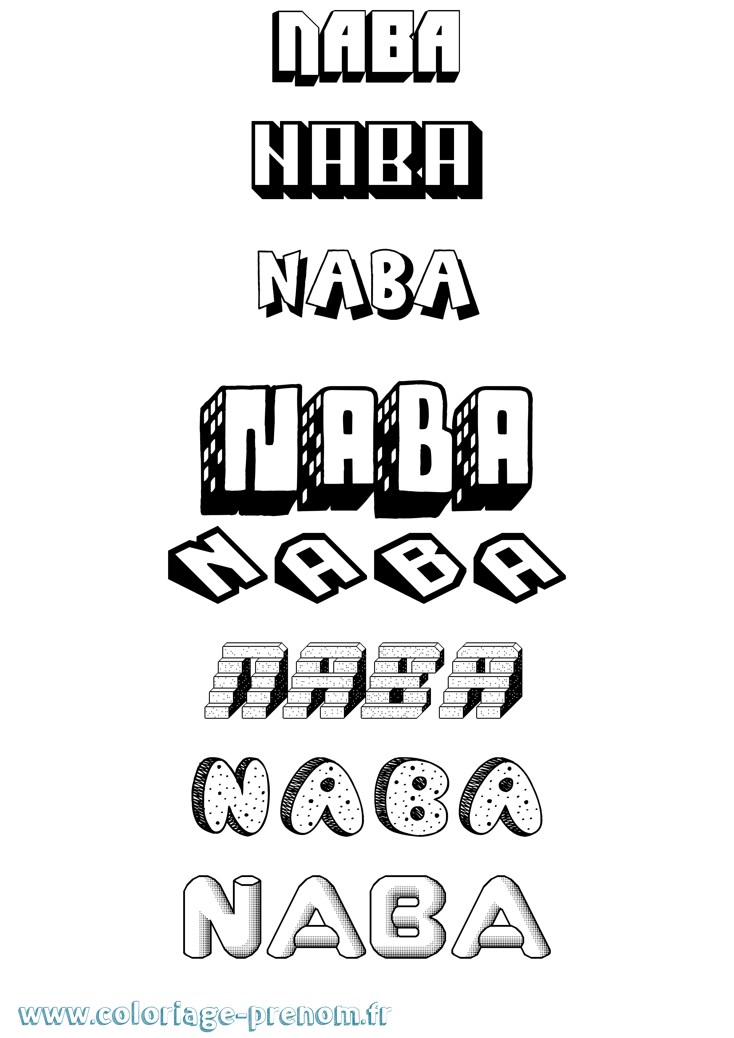 Coloriage Naba Effet 3D Coloriage prénom Naba Effet 3D