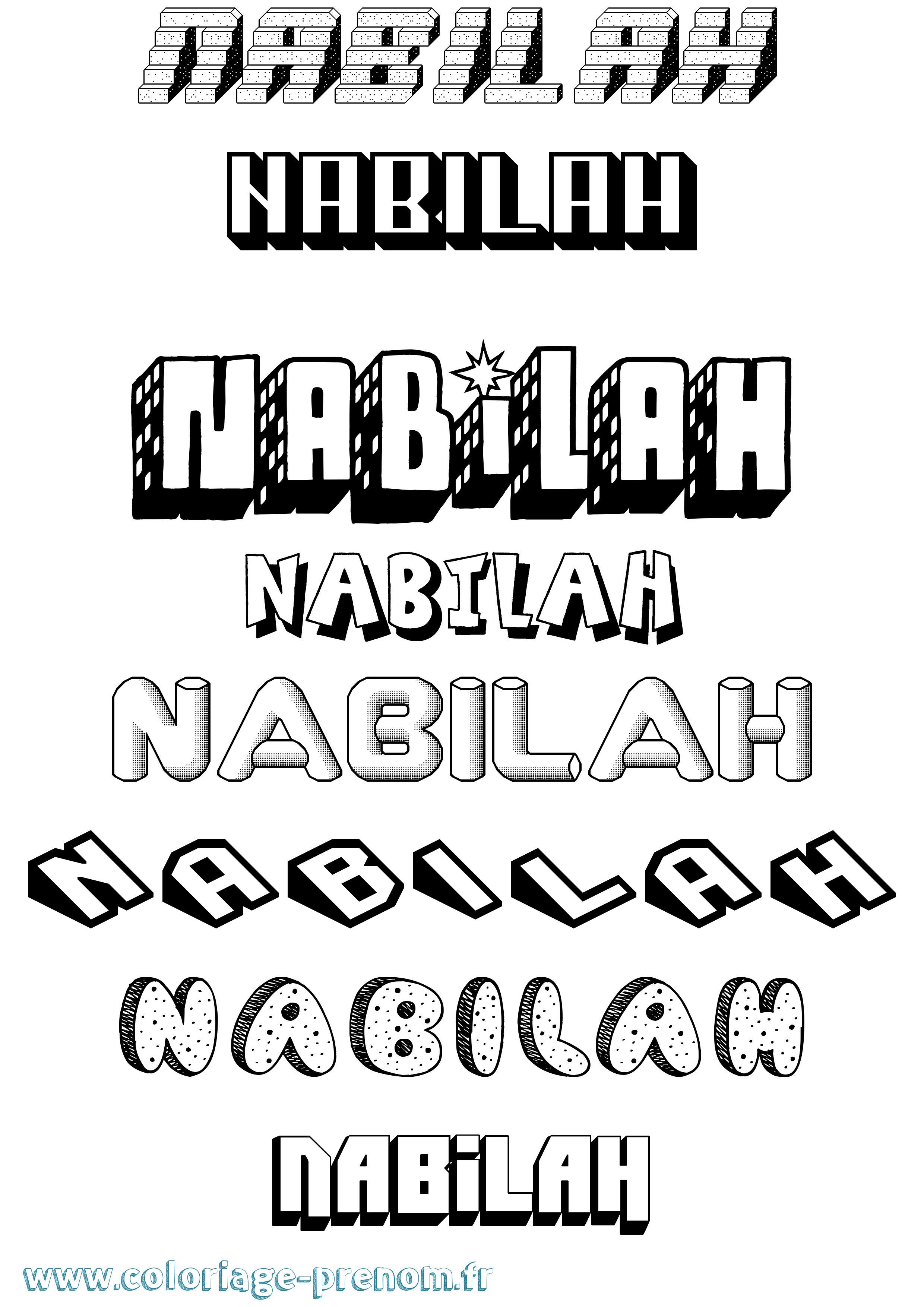 Coloriage Nabilah Effet 3D Coloriage prénom Nabilah Effet 3D
