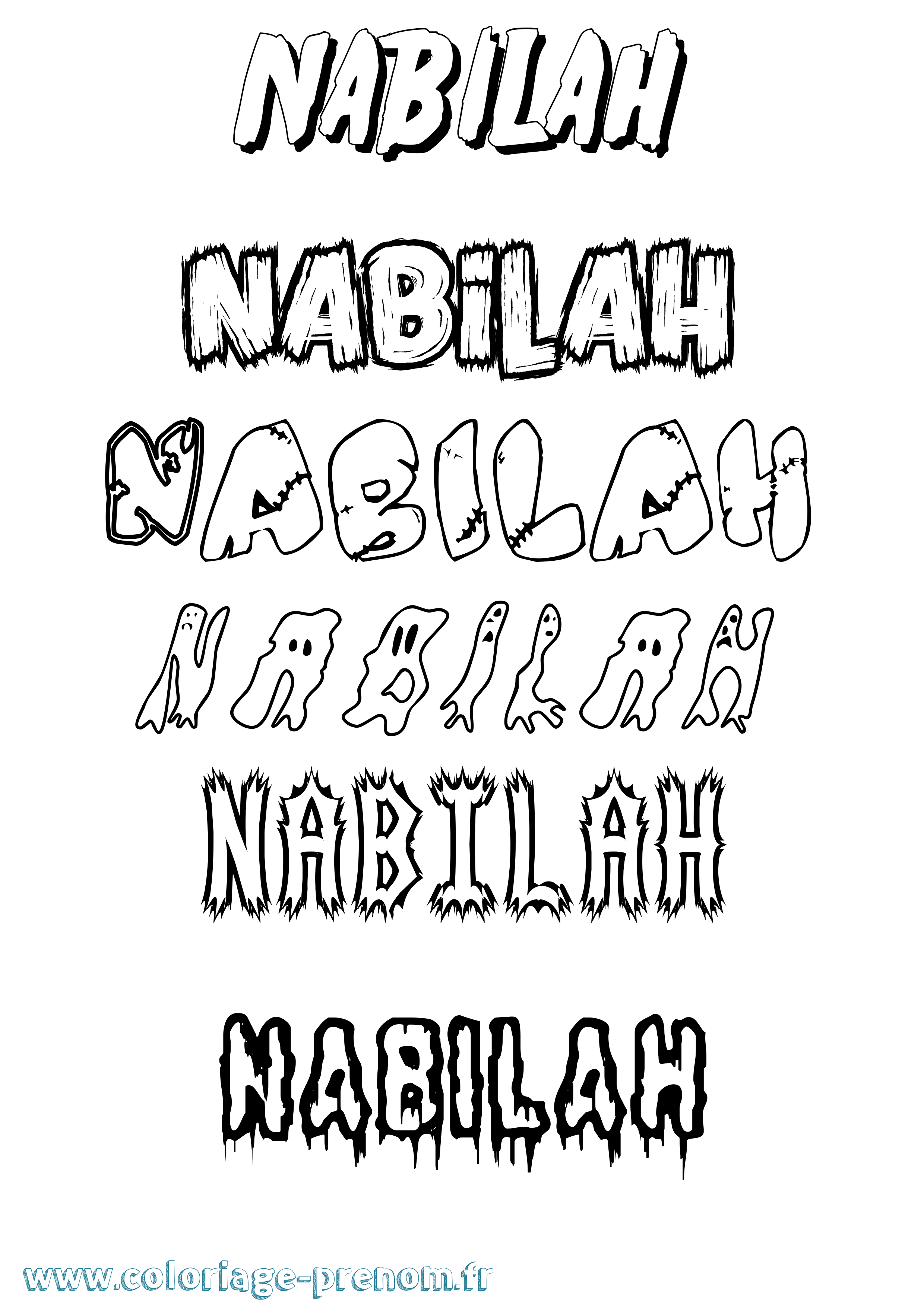 Coloriage Nabilah Frisson Coloriage prénom Nabilah Frisson