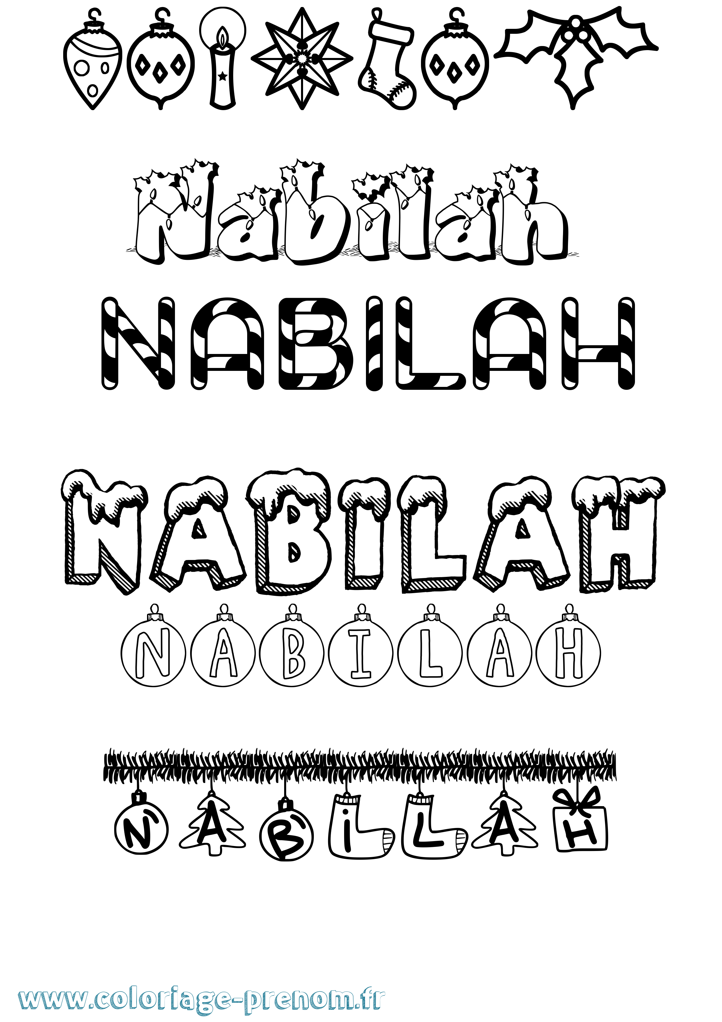 Coloriage Nabilah Noël Coloriage prénom Nabilah Noël