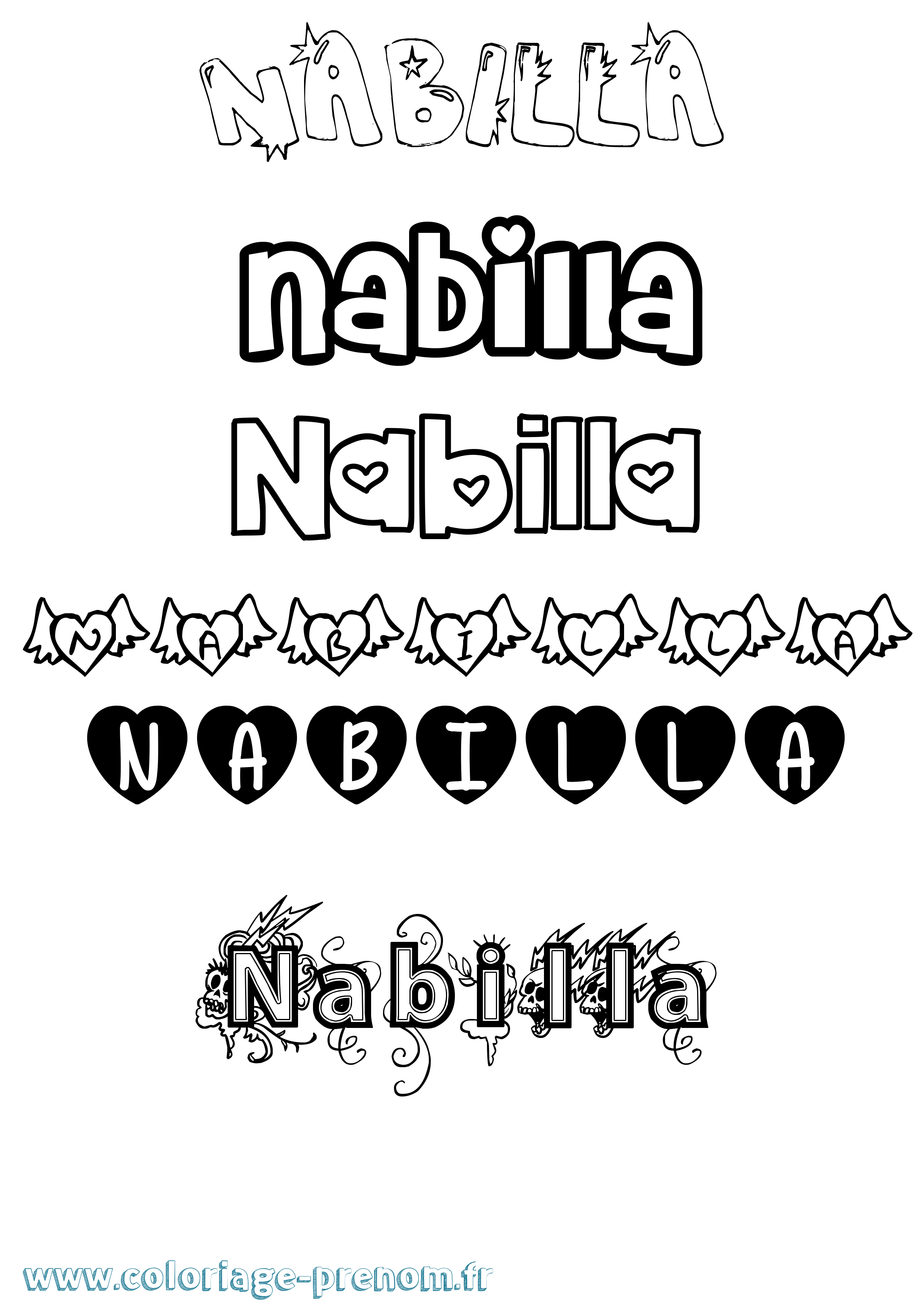 Coloriage Nabilla Girly Coloriage prénom Nabilla Girly