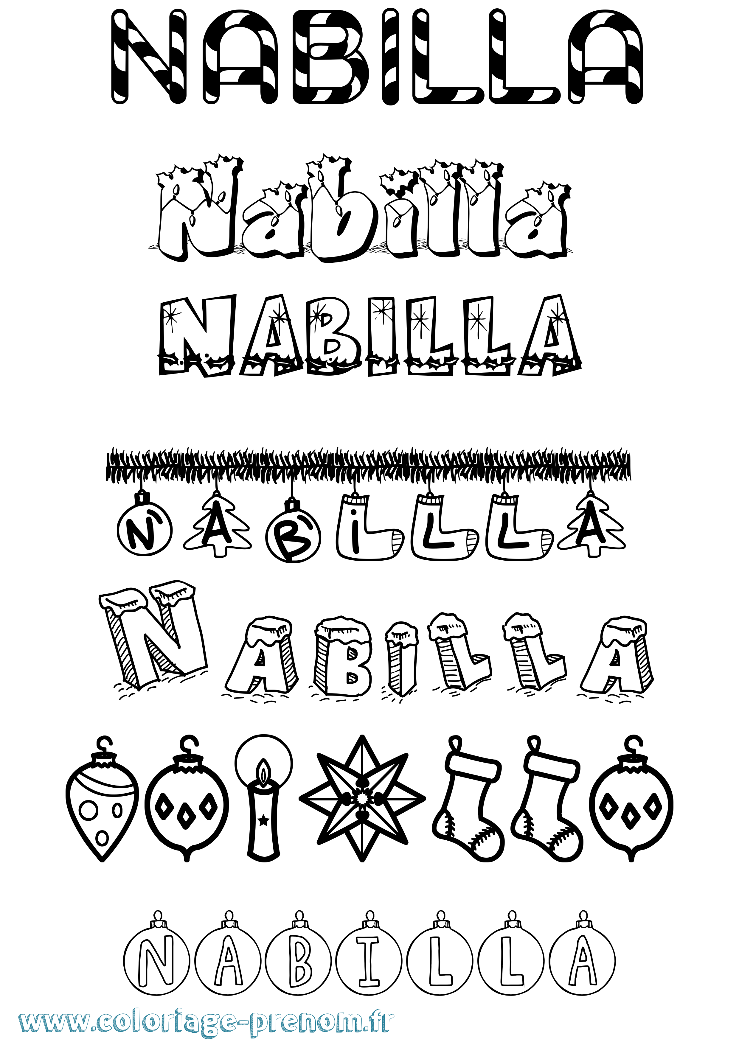 Coloriage Nabilla Noël Coloriage prénom Nabilla Noël