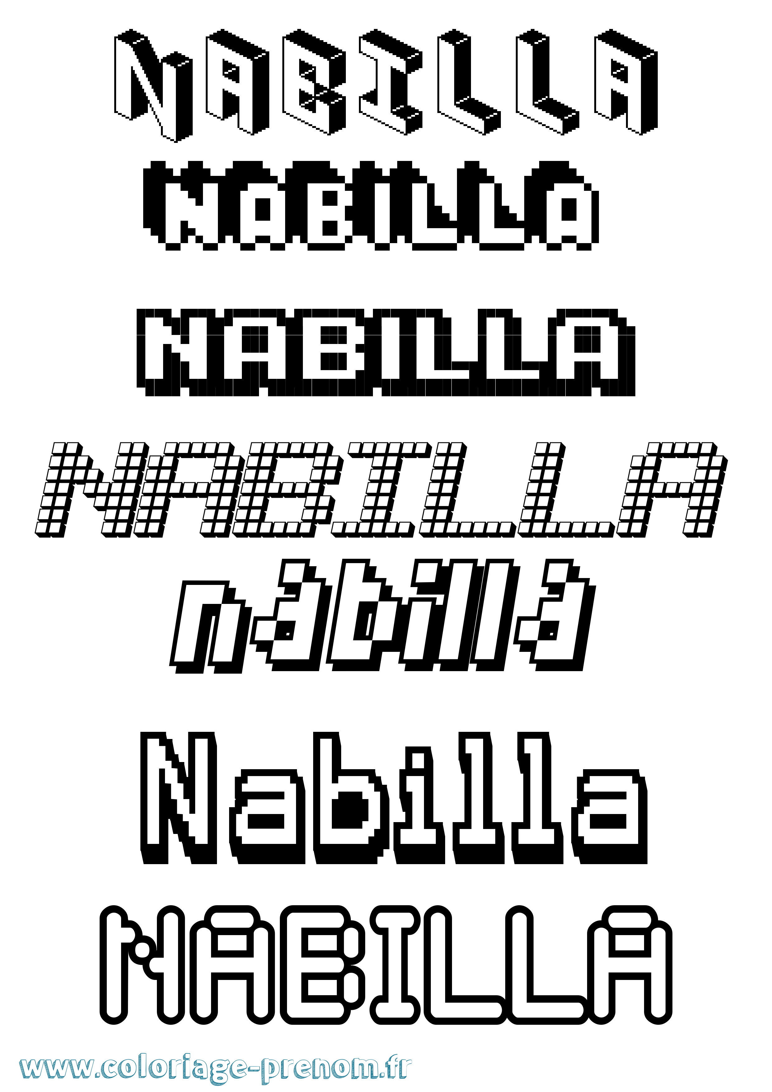Coloriage Nabilla Pixel Coloriage prénom Nabilla Pixel