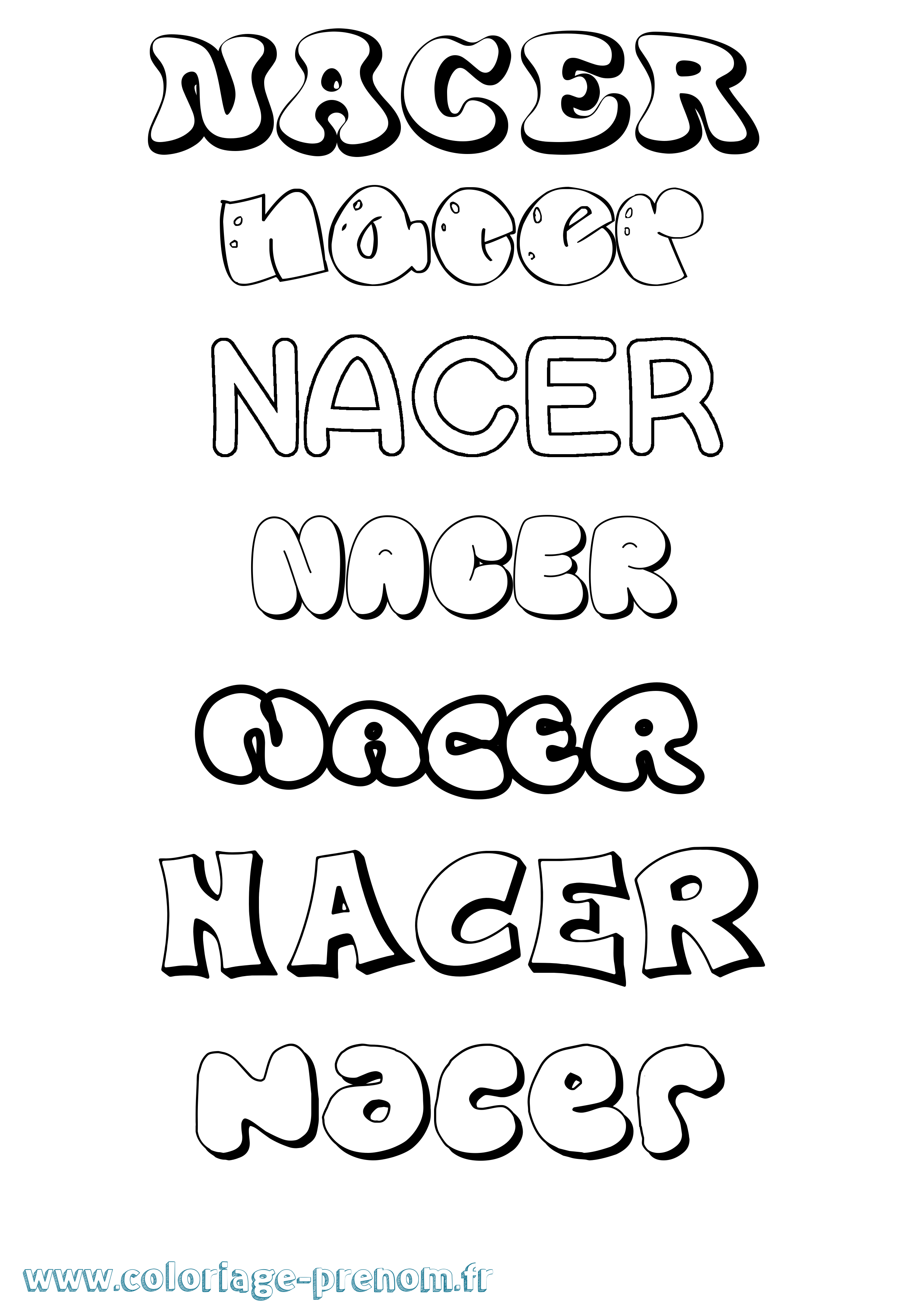 Coloriage Nacer Bubble Coloriage prénom Nacer Bubble