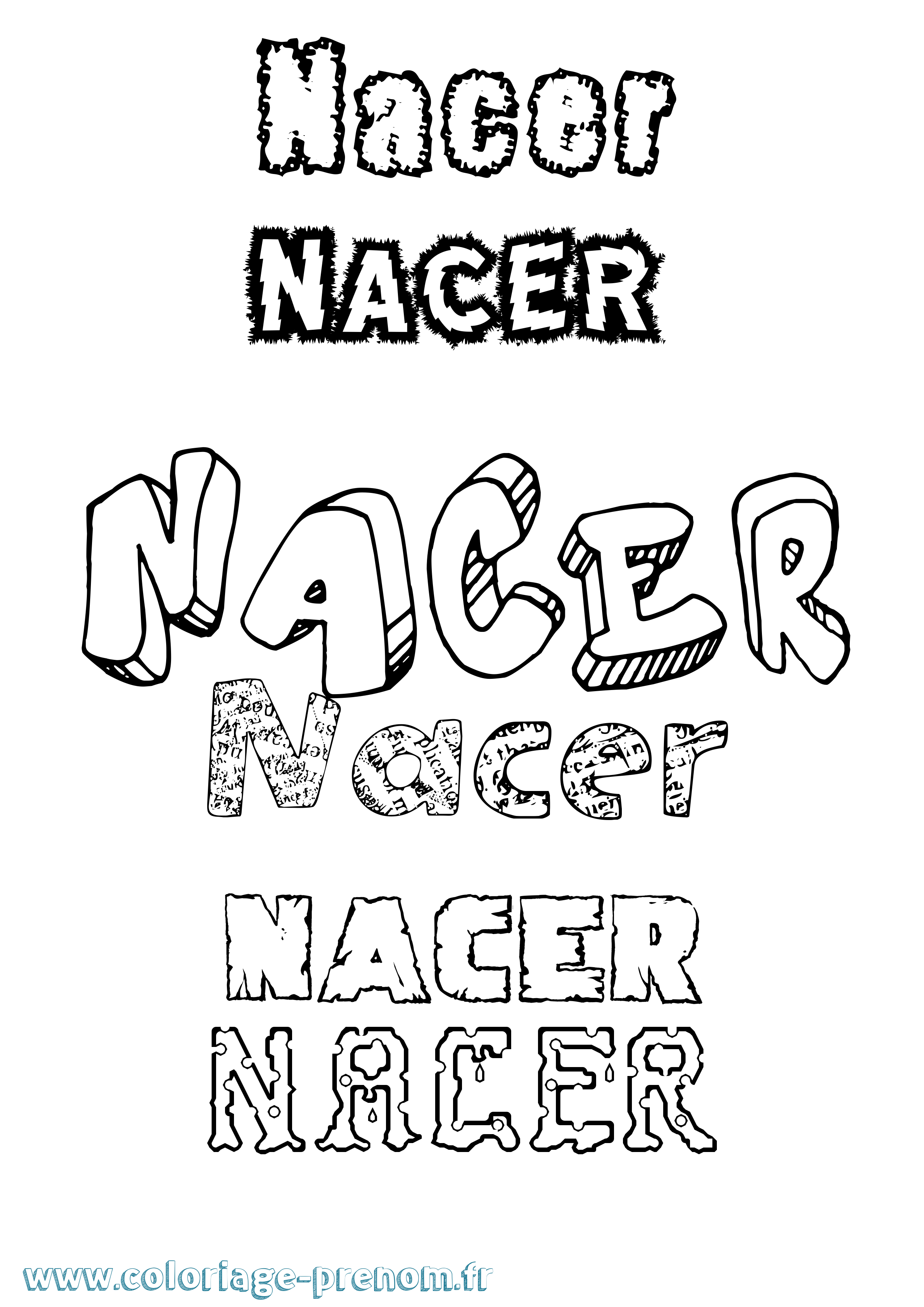 Coloriage Nacer Destructuré Coloriage prénom Nacer Destructuré