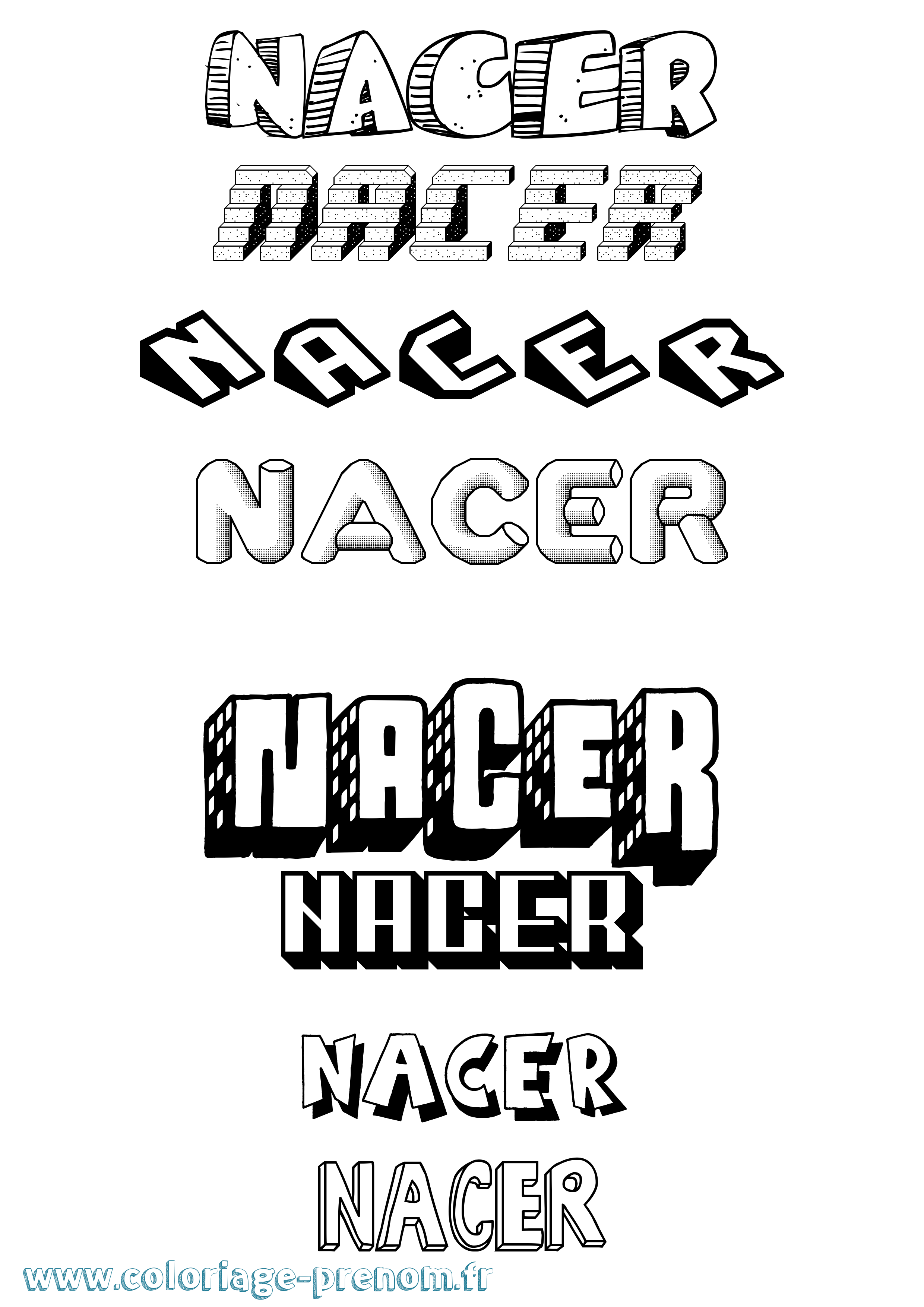 Coloriage Nacer Effet 3D Coloriage prénom Nacer Effet 3D