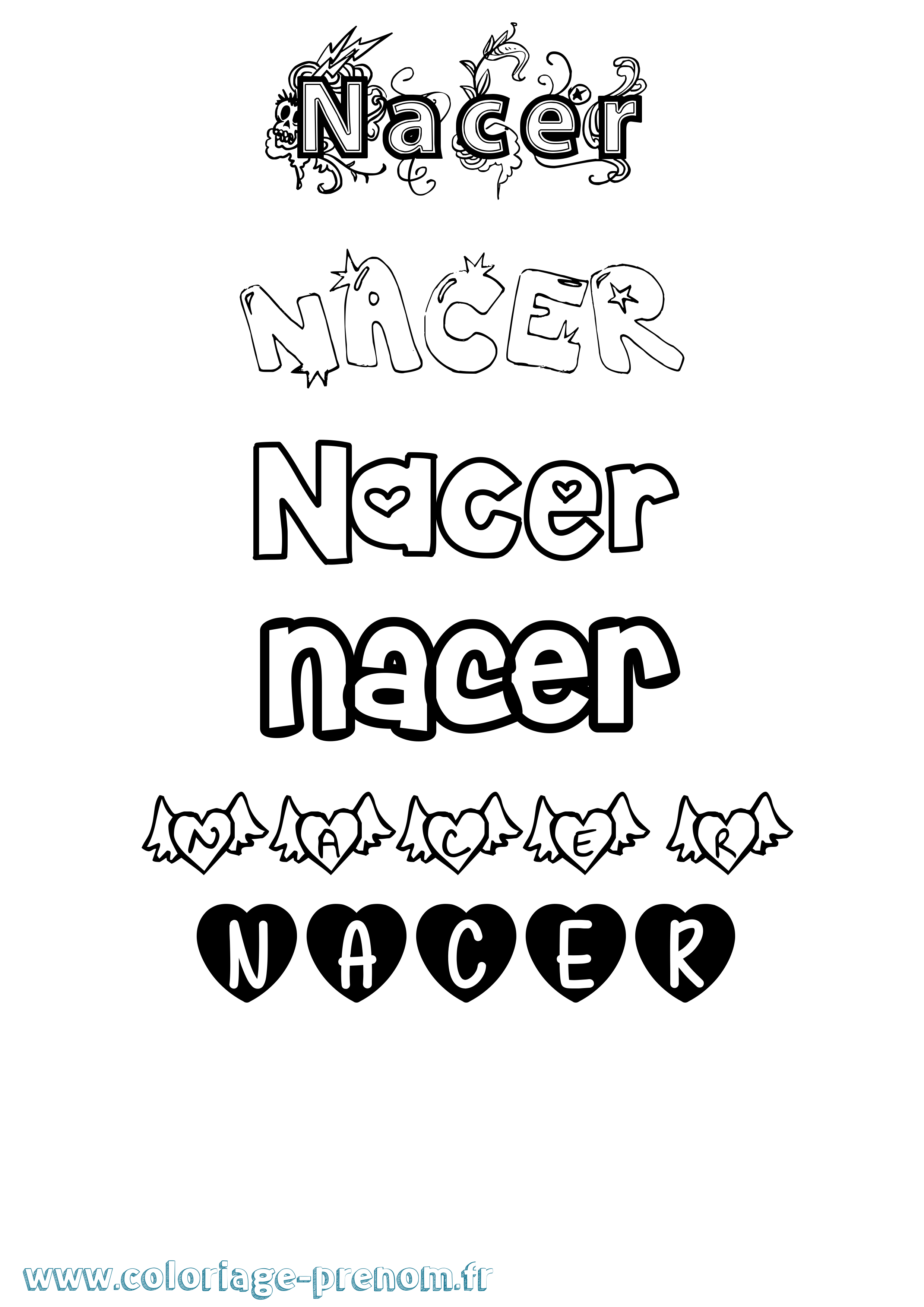 Coloriage Nacer Girly Coloriage prénom Nacer Girly