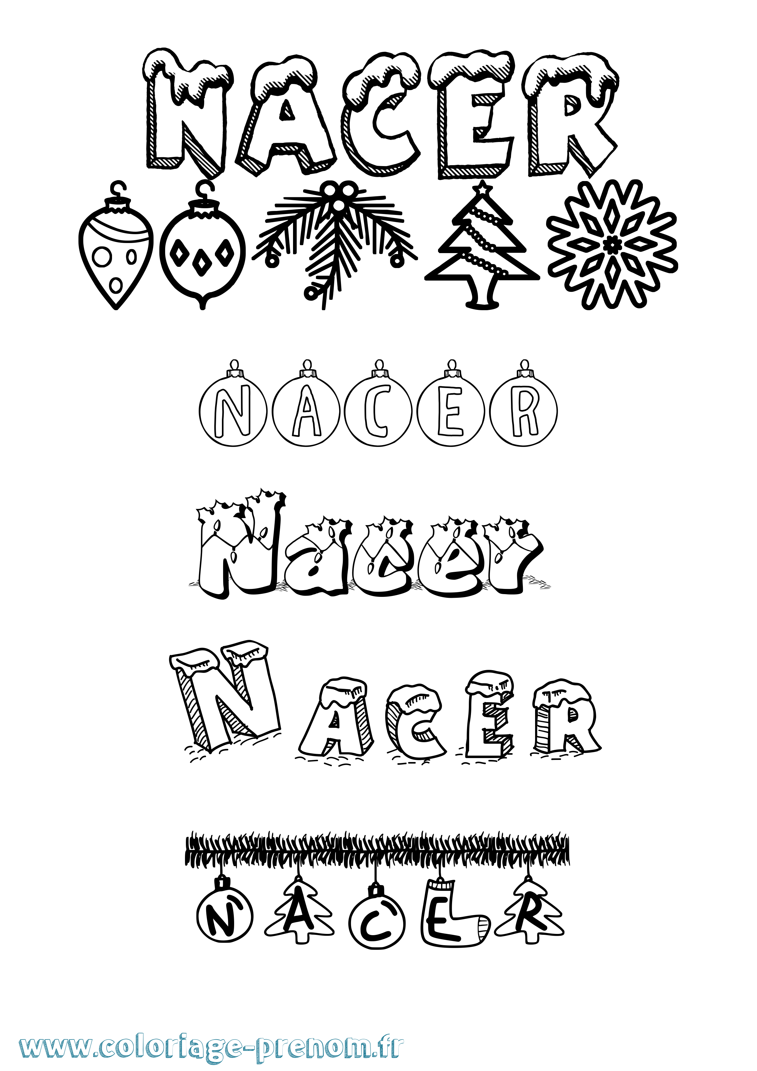 Coloriage Nacer Noël Coloriage prénom Nacer Noël
