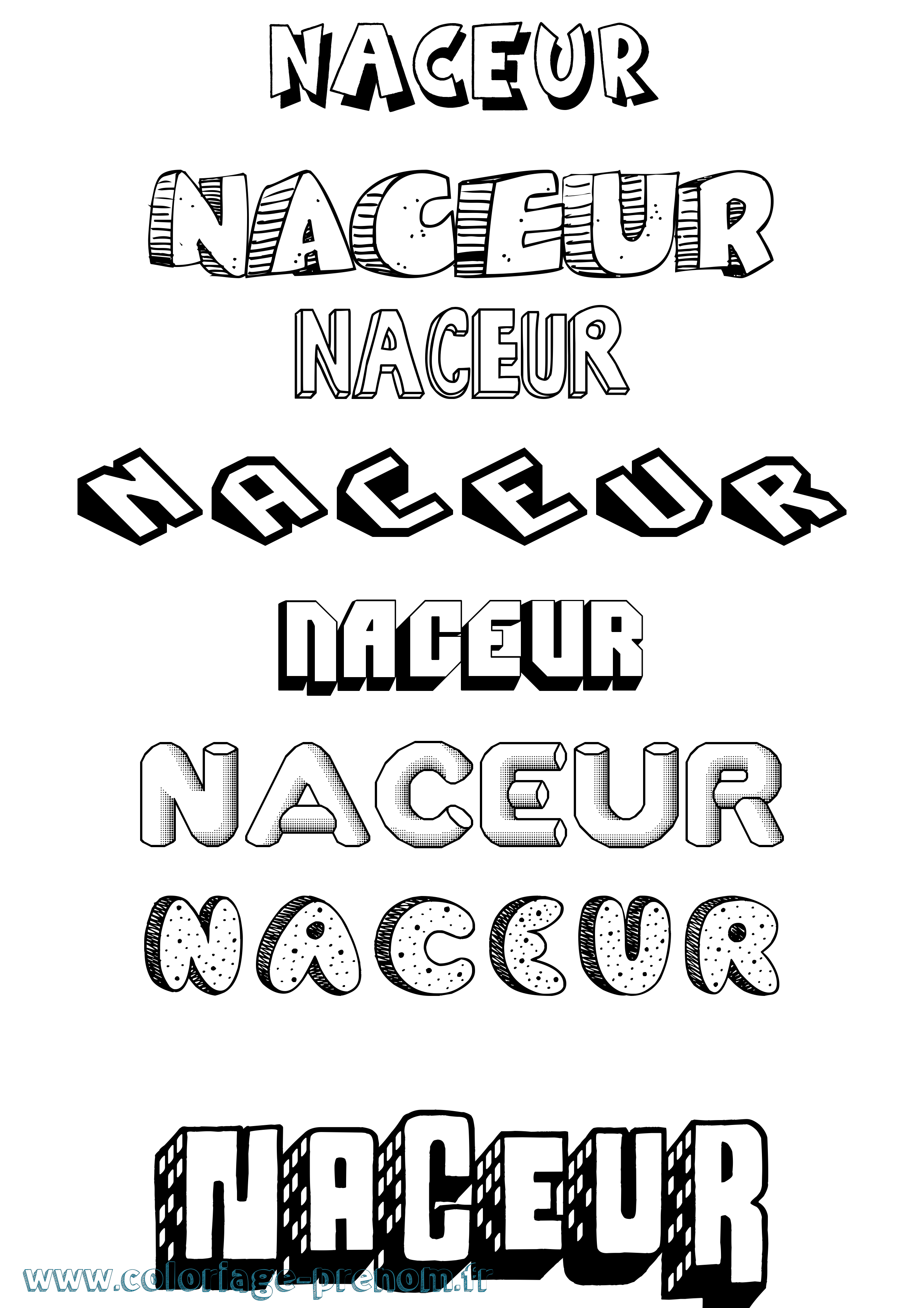 Coloriage Naceur Effet 3D Coloriage prénom Naceur Effet 3D