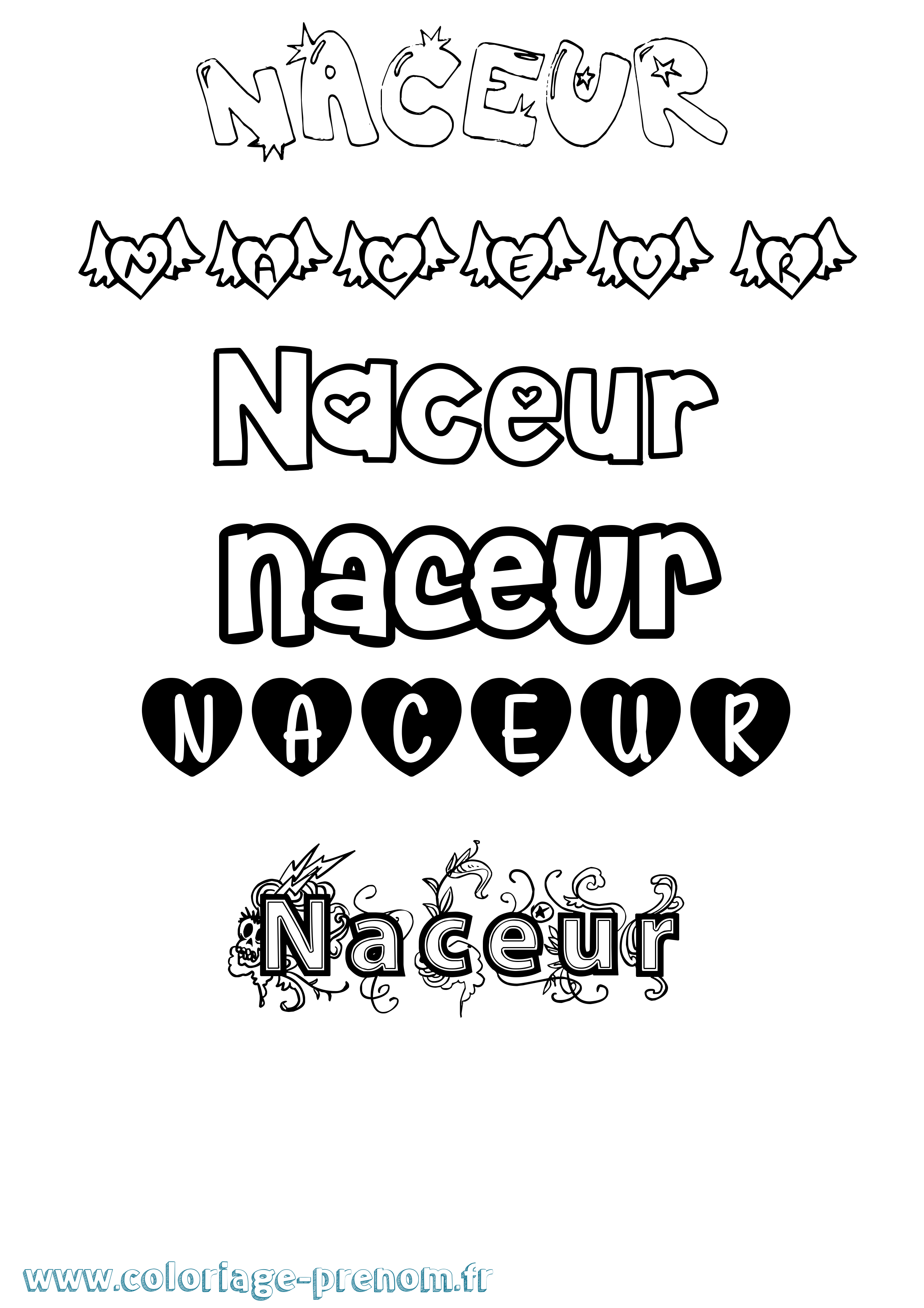 Coloriage Naceur Girly Coloriage prénom Naceur Girly