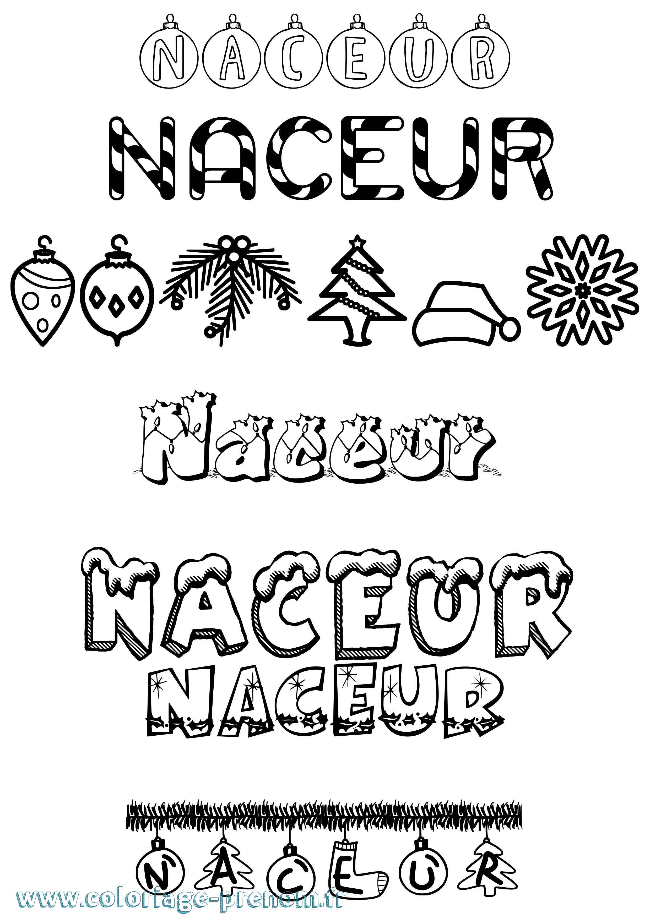 Coloriage Naceur Noël Coloriage prénom Naceur Noël