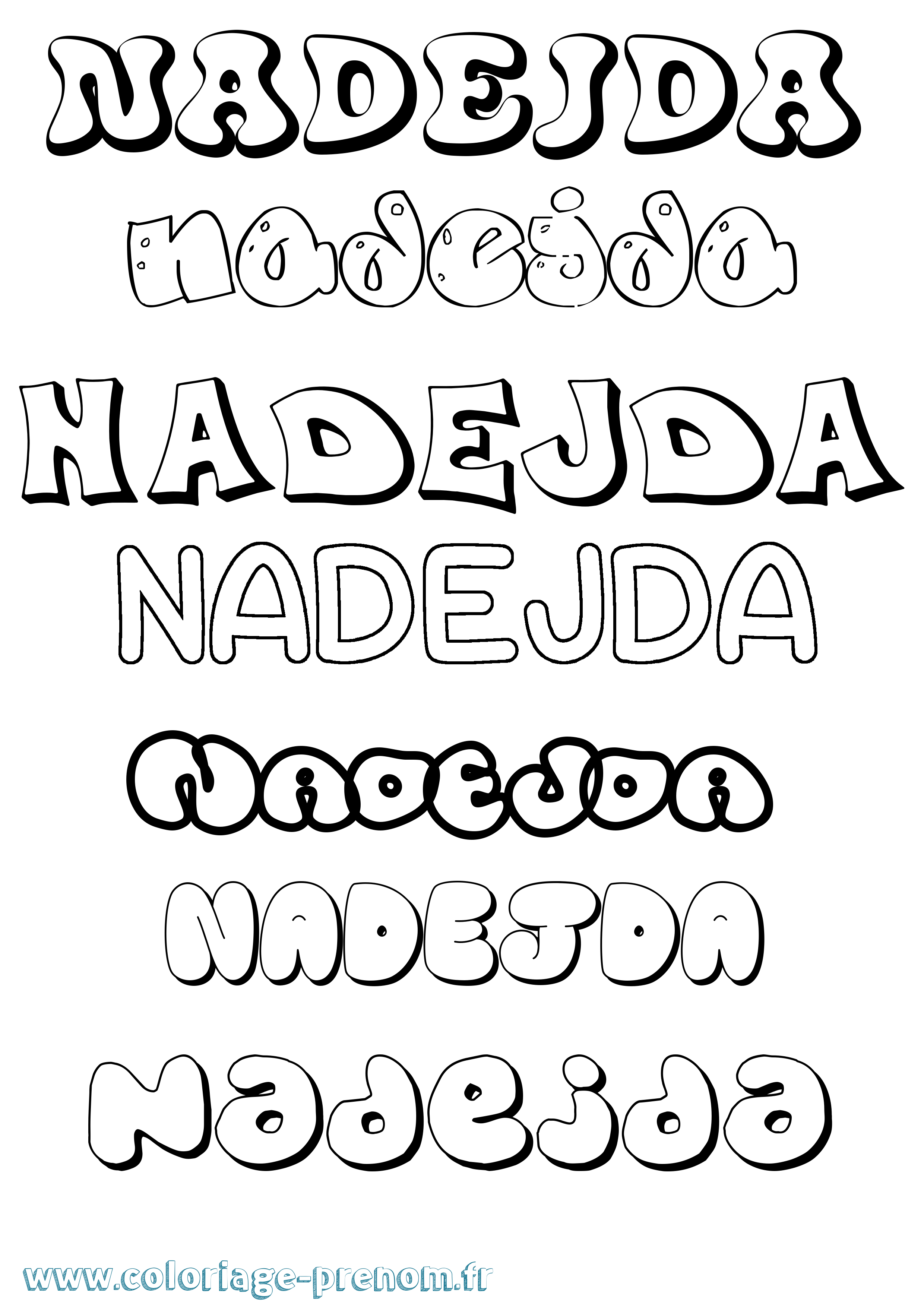 Coloriage Nadejda Bubble Coloriage prénom Nadejda Bubble