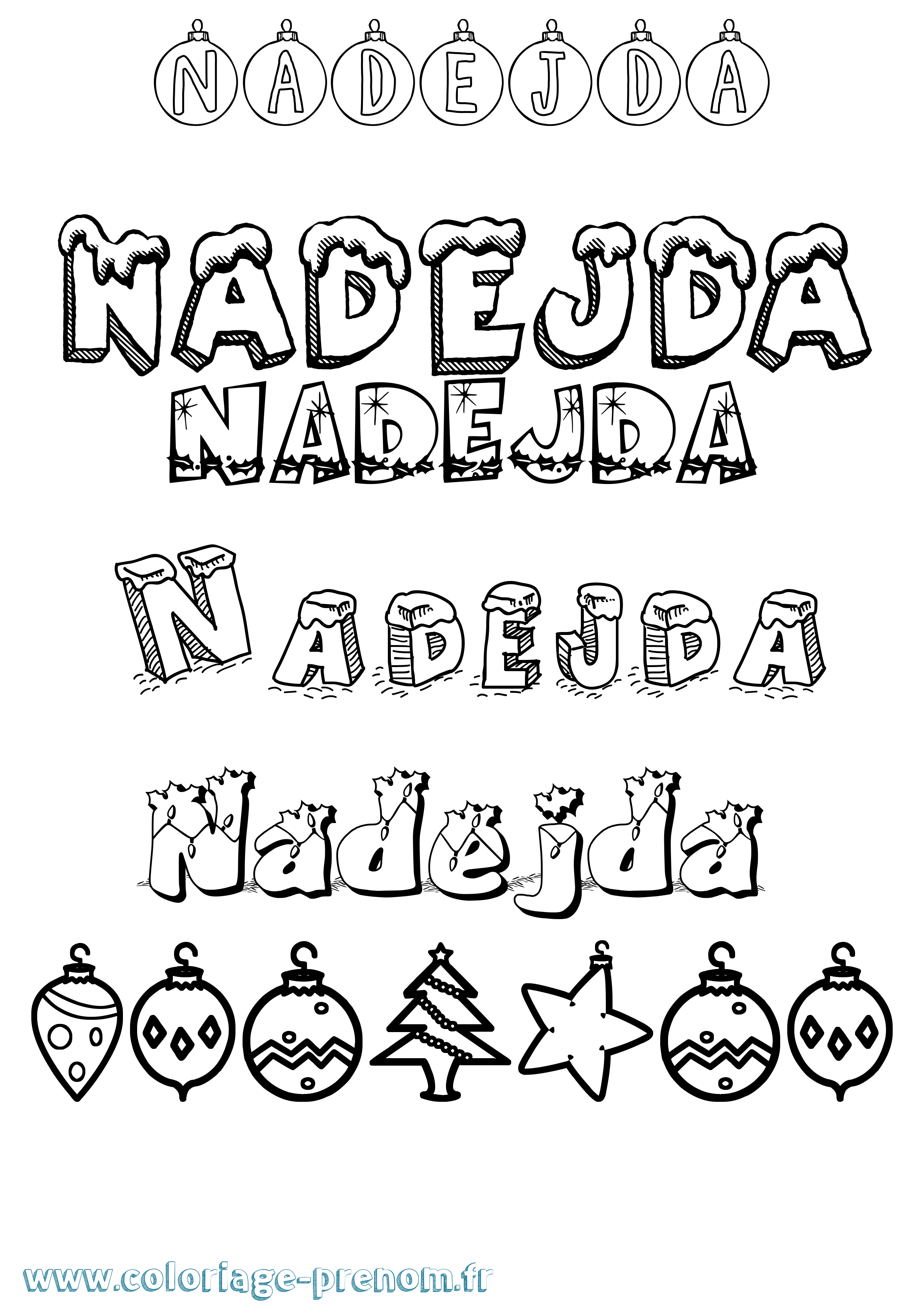 Coloriage Nadejda Noël Coloriage prénom Nadejda Noël