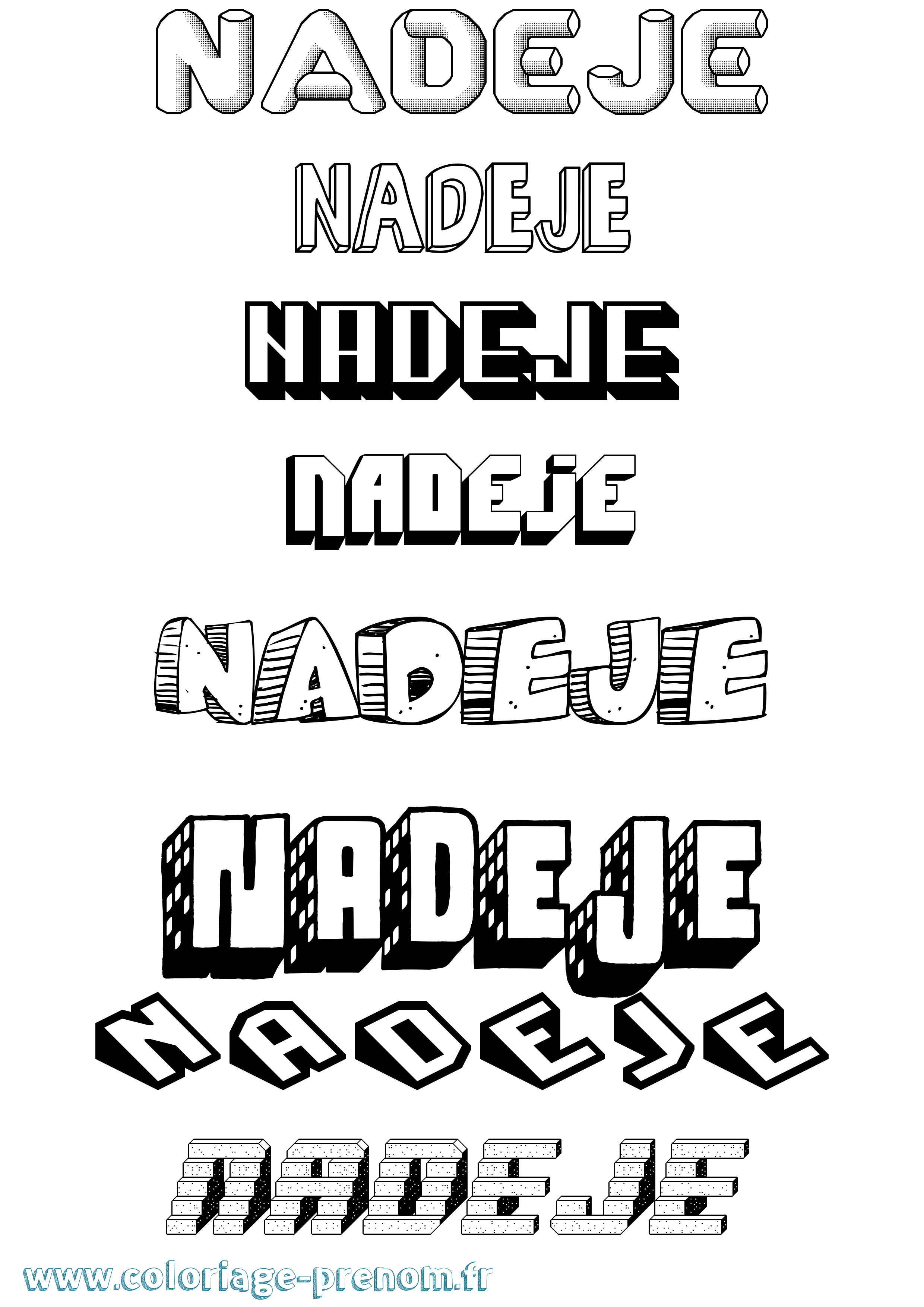 Coloriage Nadeje Effet 3D Coloriage prénom Nadeje Effet 3D