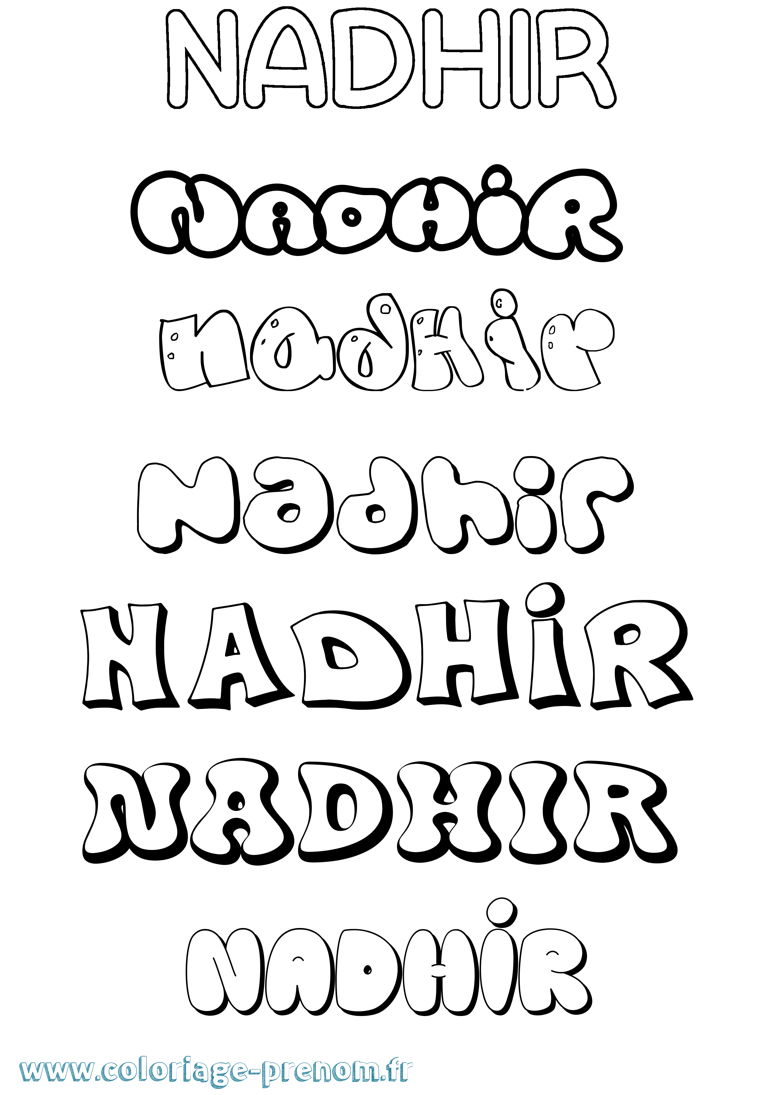 Coloriage Nadhir Bubble Coloriage prénom Nadhir Bubble