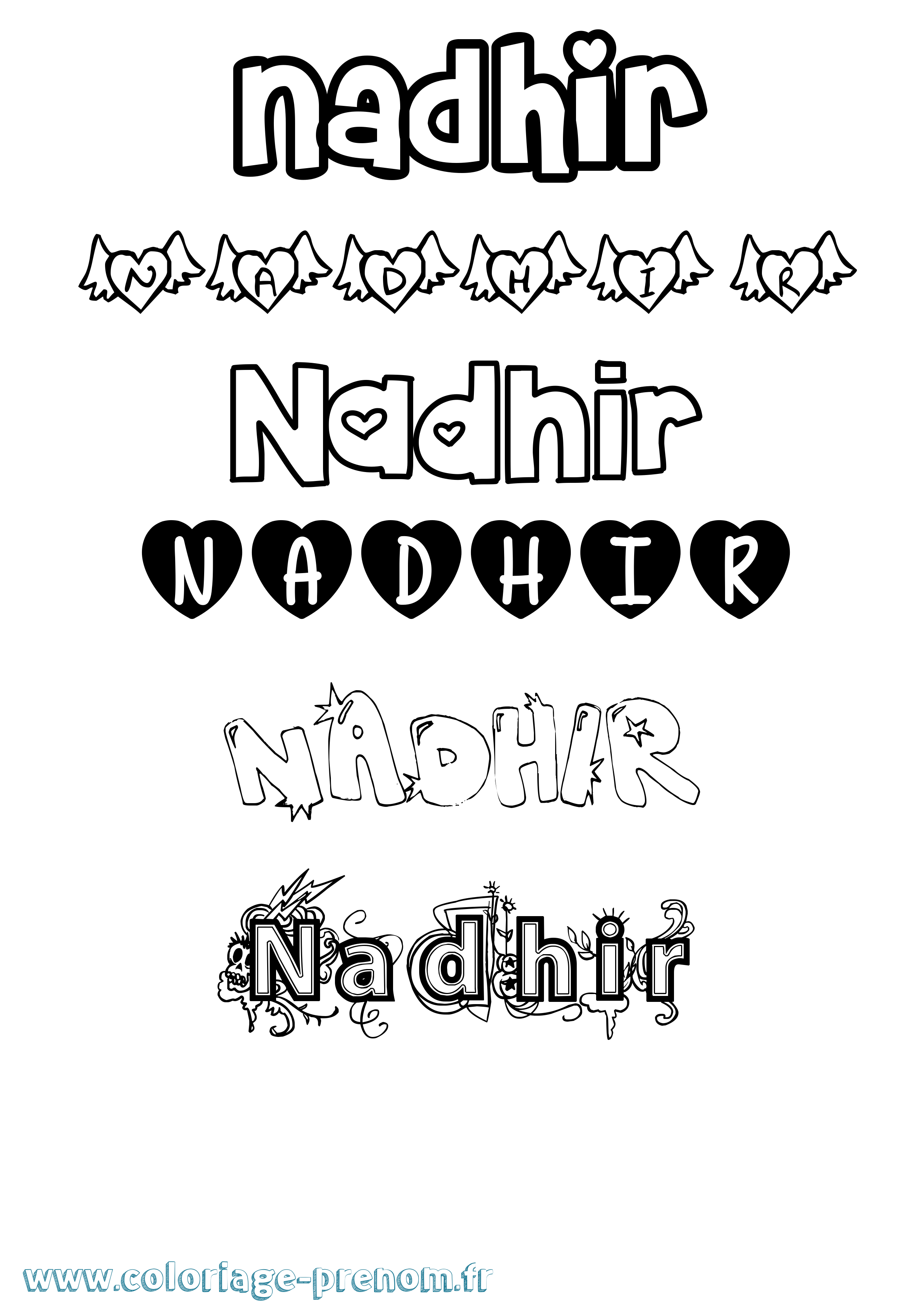 Coloriage Nadhir Girly Coloriage prénom Nadhir Girly