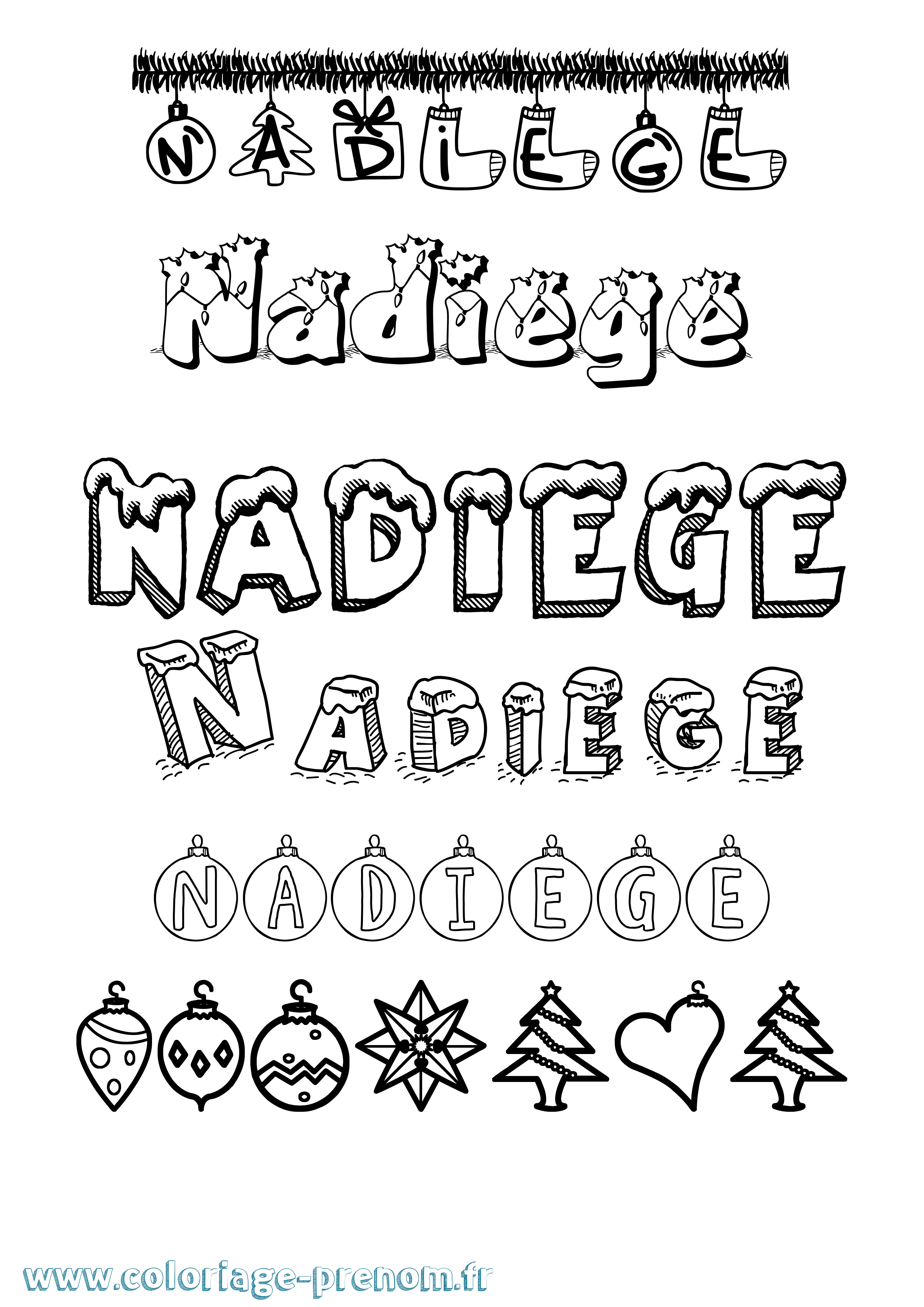 Coloriage Nadiege Noël Coloriage prénom Nadiege Noël