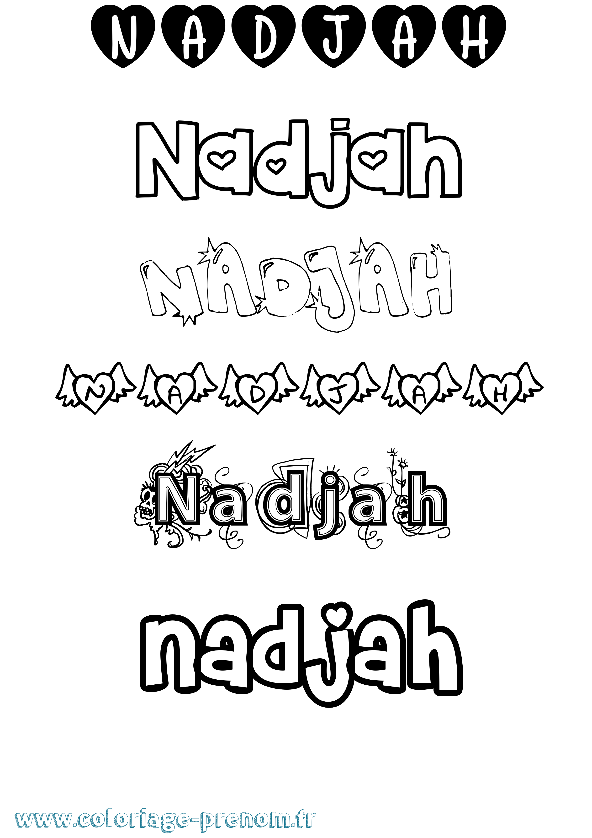 Coloriage Nadjah Girly Coloriage prénom Nadjah Girly