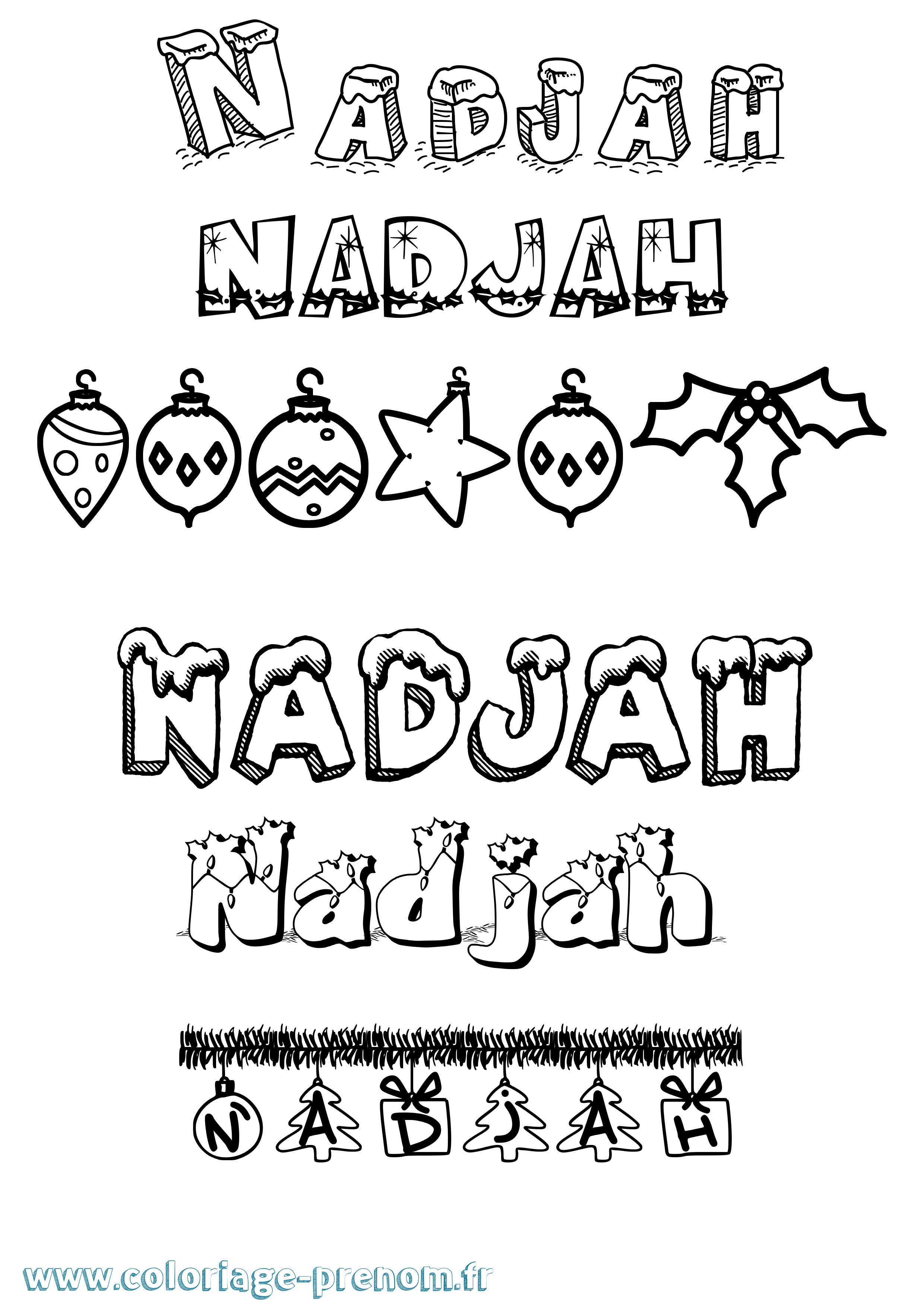 Coloriage Nadjah Noël Coloriage prénom Nadjah Noël