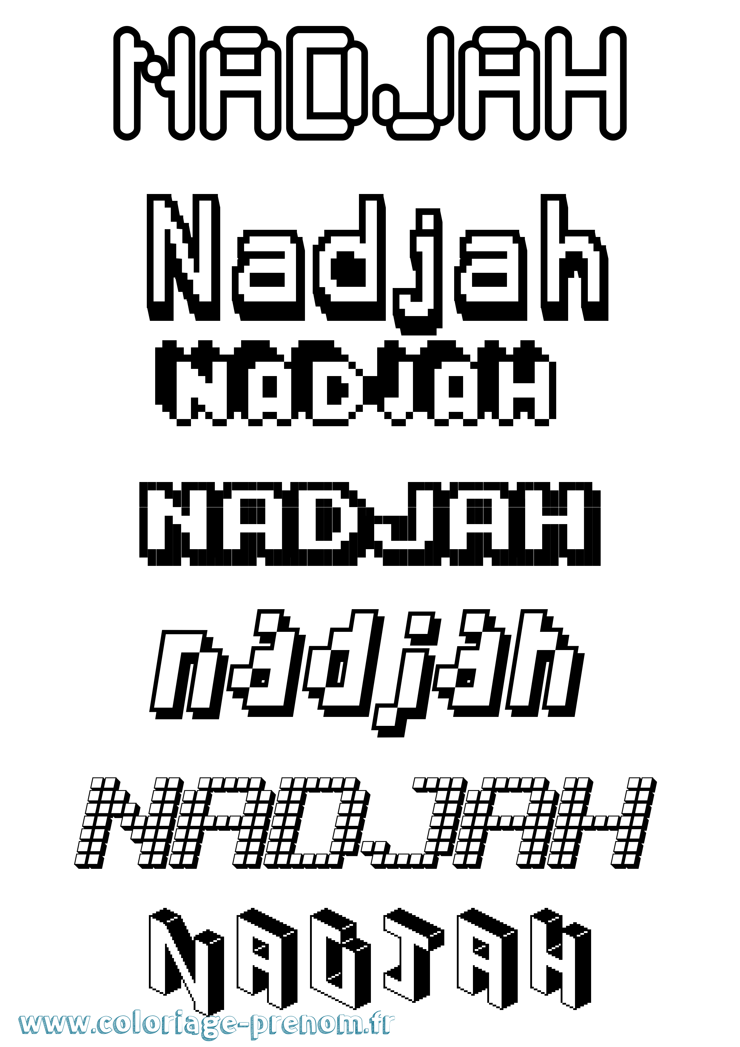 Coloriage Nadjah Pixel Coloriage prénom Nadjah Pixel