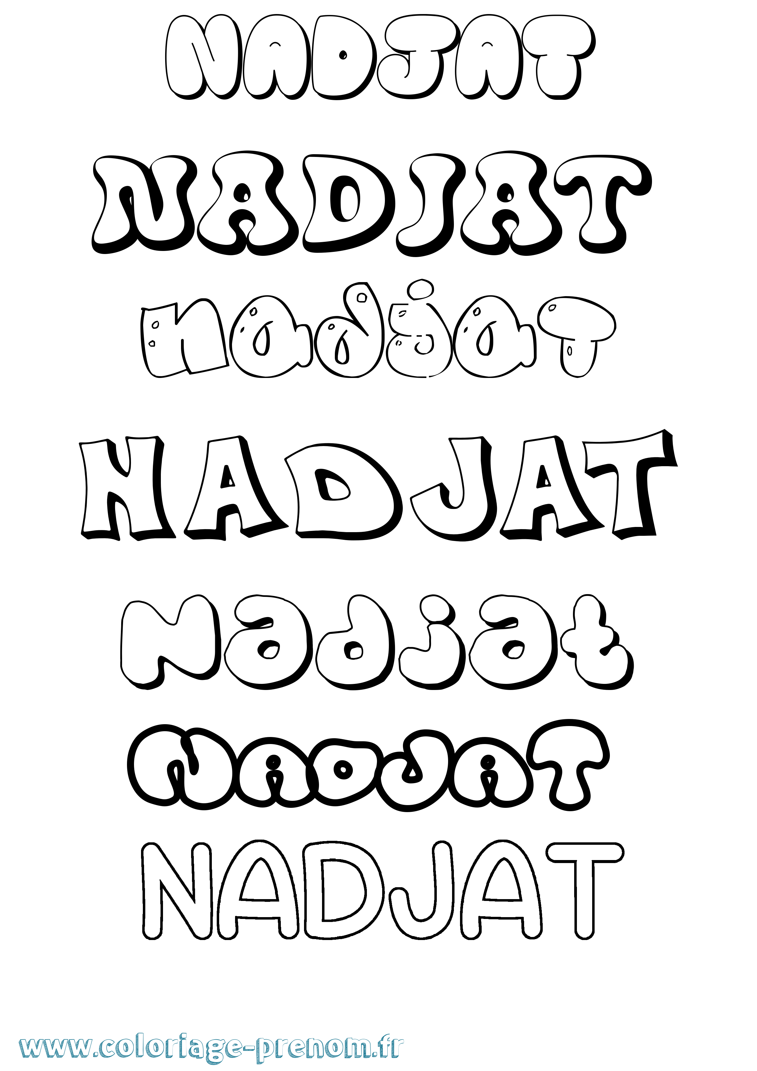 Coloriage Nadjat Bubble Coloriage prénom Nadjat Bubble