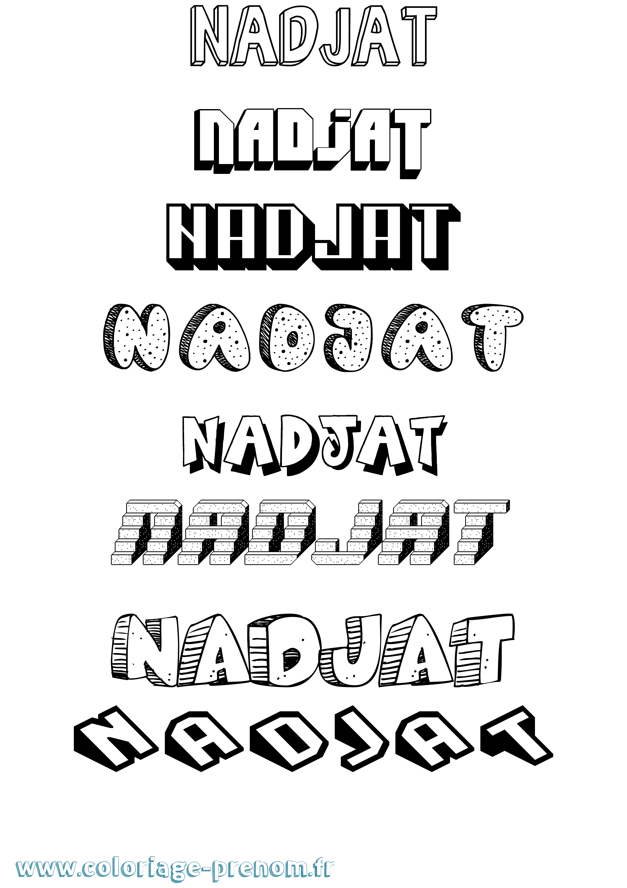 Coloriage Nadjat Effet 3D Coloriage prénom Nadjat Effet 3D