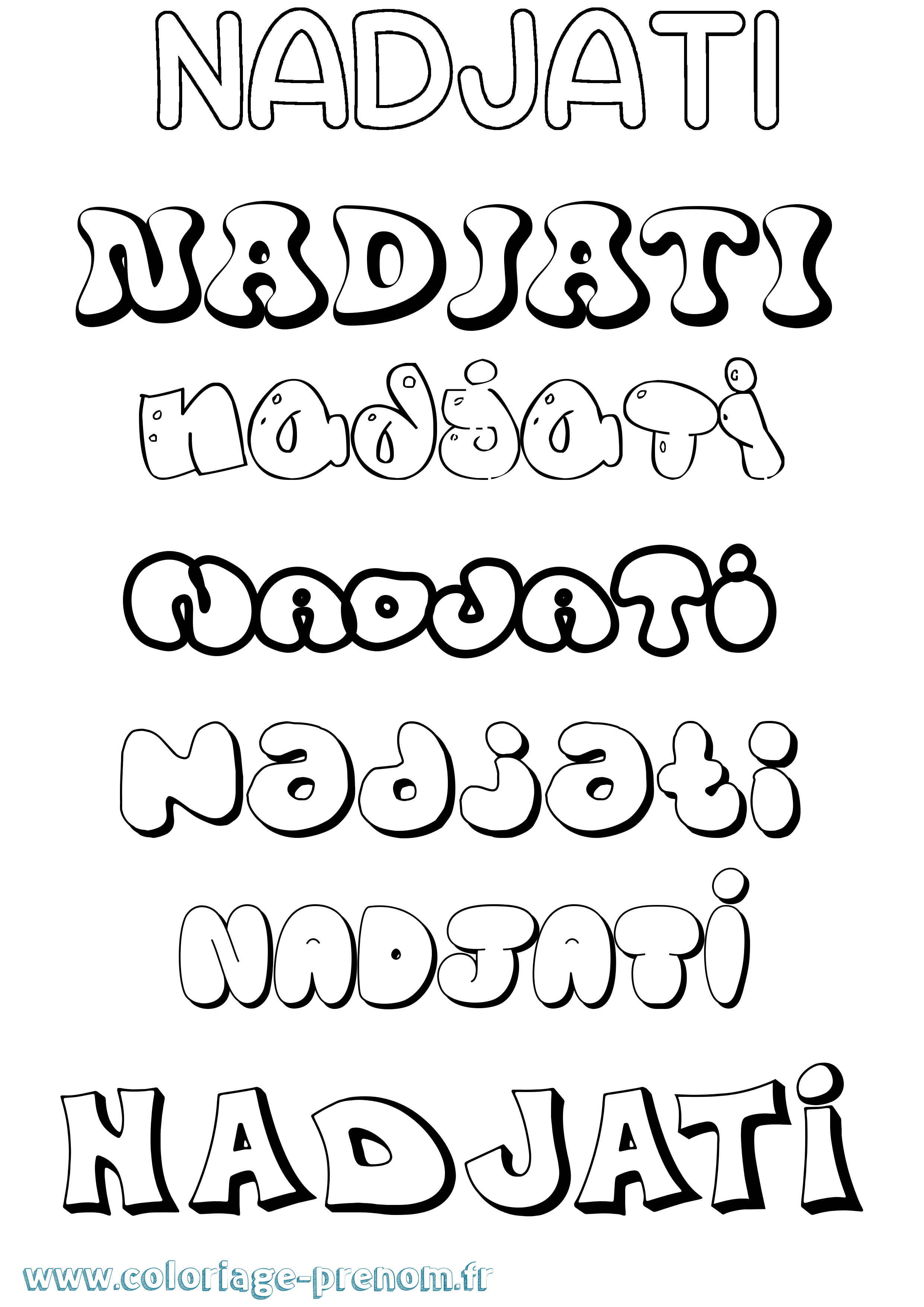 Coloriage Nadjati Bubble Coloriage prénom Nadjati Bubble